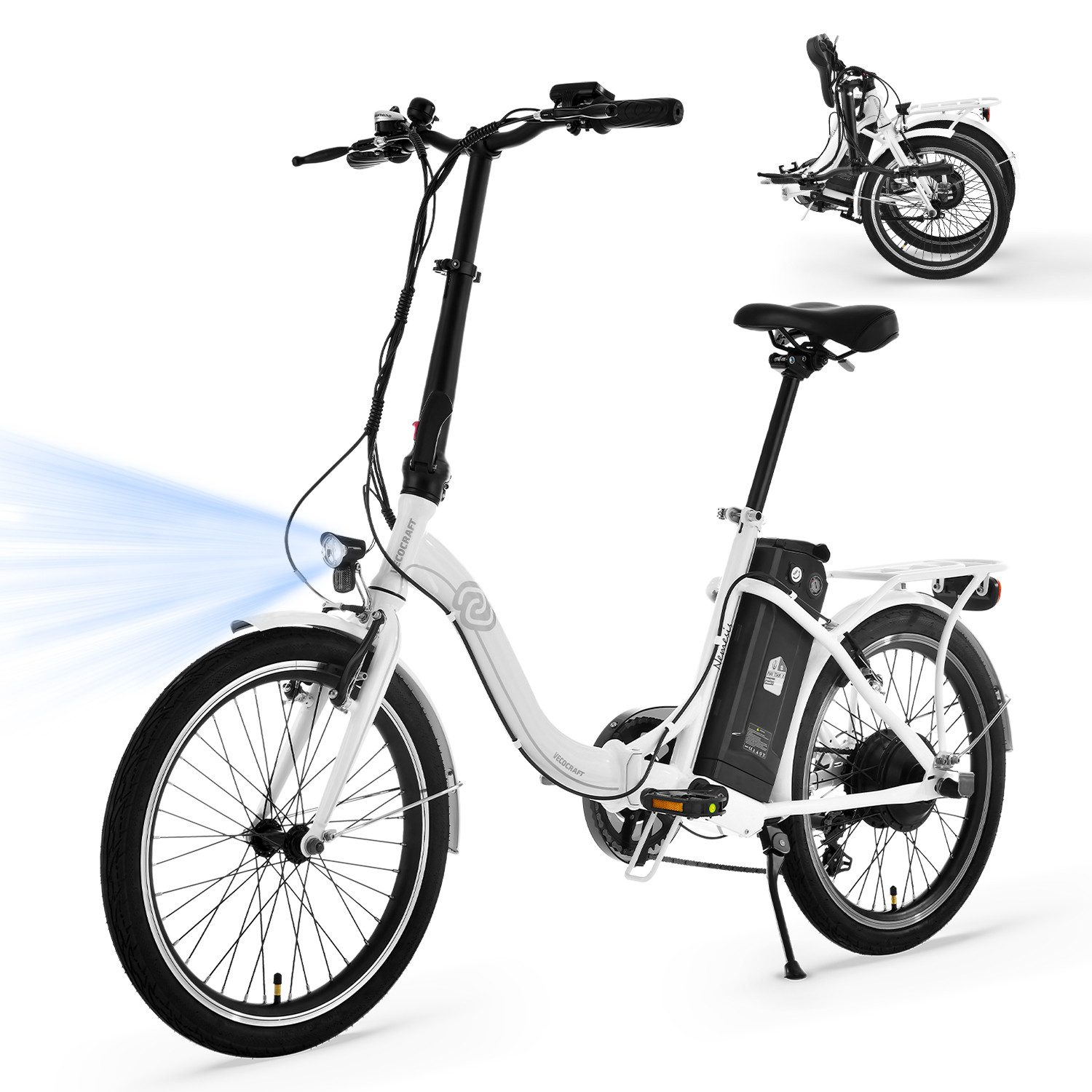 VECOCRAFT E-Bike Faltrad 20 Zoll Klapprad Elektrofahrrad Pedelec 36V 7.8/13Ah Akku, NEMESIS, 6 Gang Kettenschaltung Schaltwerk, Kettenschaltung, Heckmotor, (55-80km), Pedelec, E-Faltrad mit Tiefeinstieg für Damen & Herren