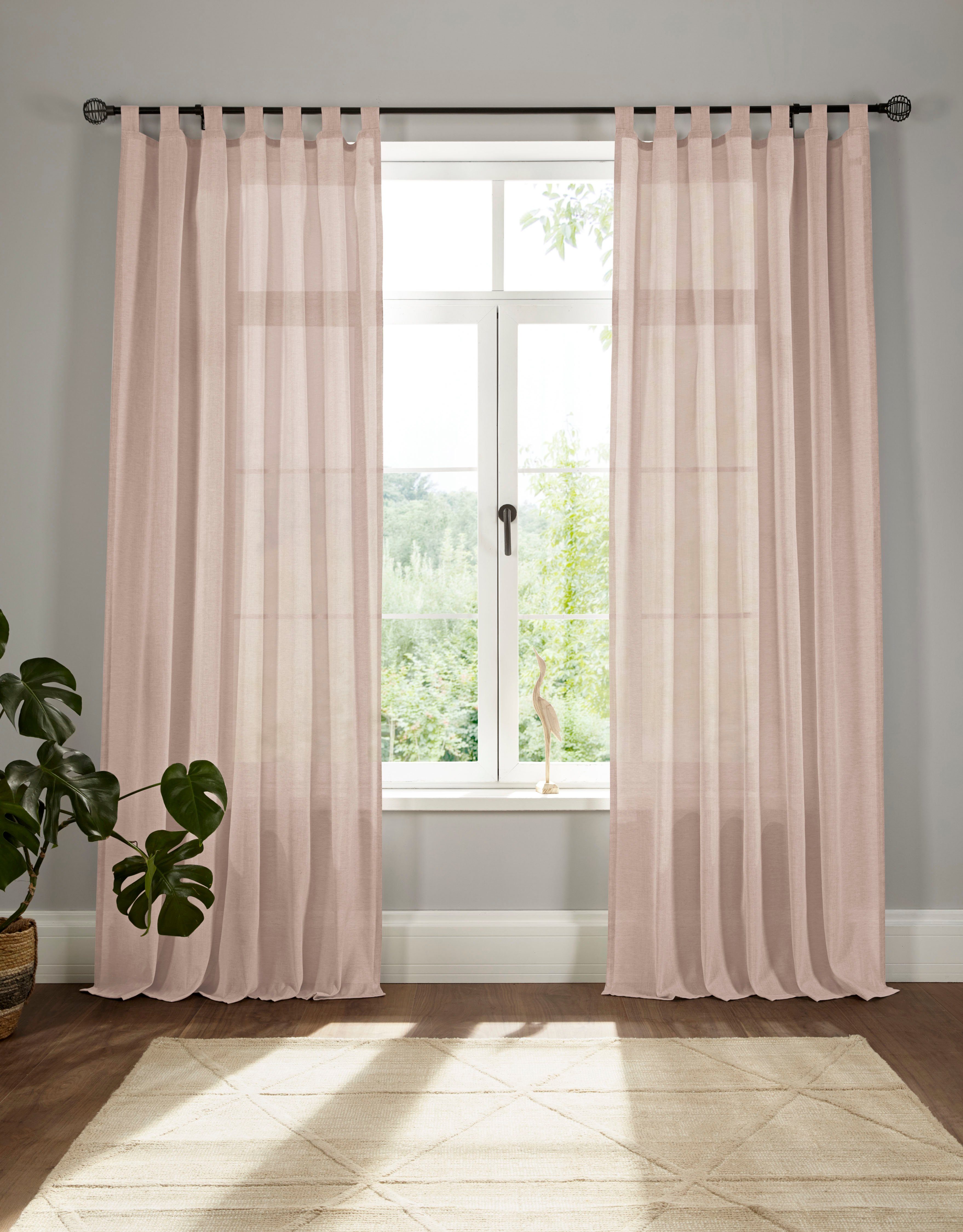 Vorhang Elby 1, andas, Schlaufen (1 St), halbtransparent, Jacquard, transparent, basic, monochrom, bis 295 cm Länge rosa