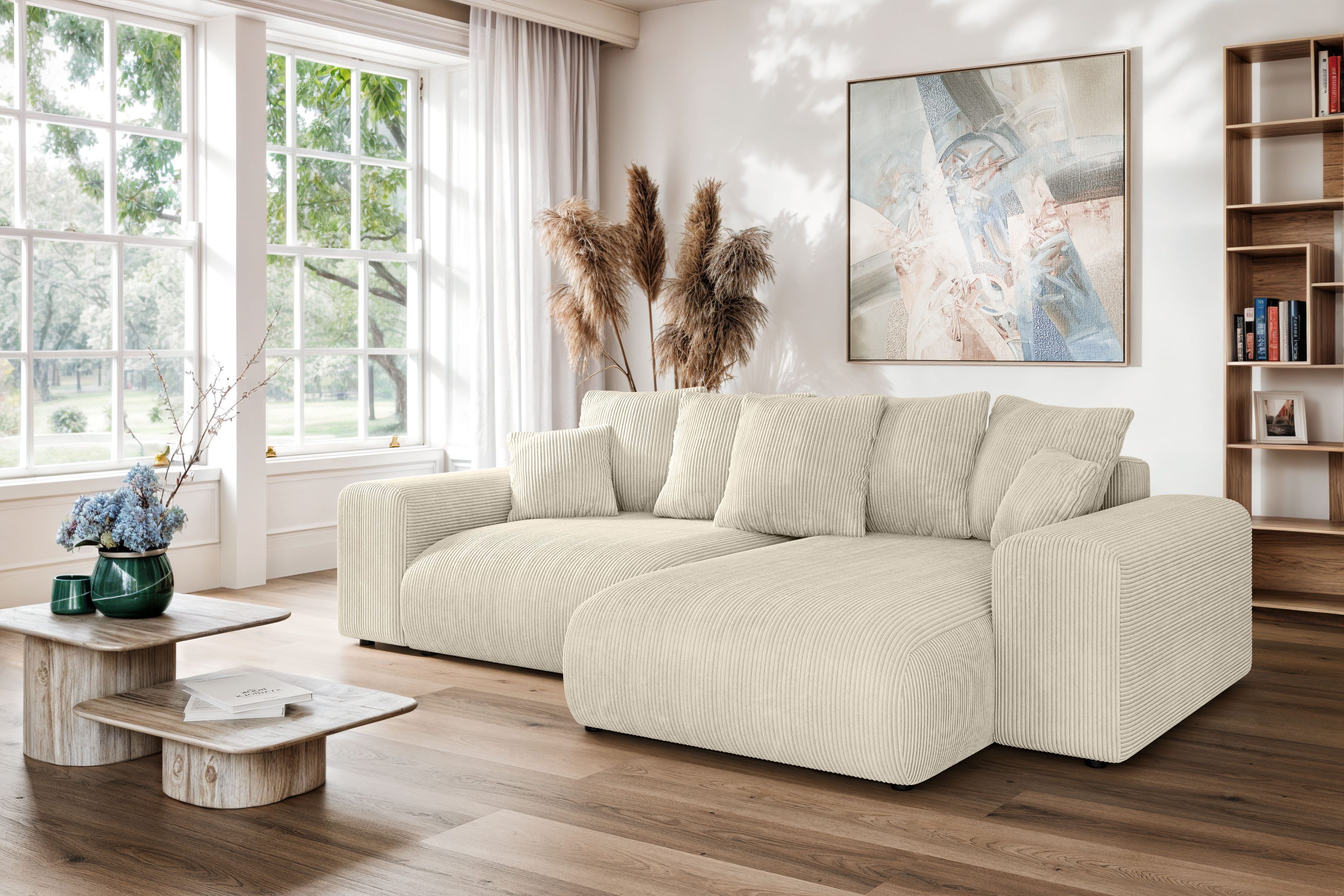 Home affaire Ecksofa LAKESIDE mit Bettfunktion und Bettkasten, B/T/H 257/166/84 cm, L-Form, Recamiere beidseitig montierbar, mit Wellenunterfederung