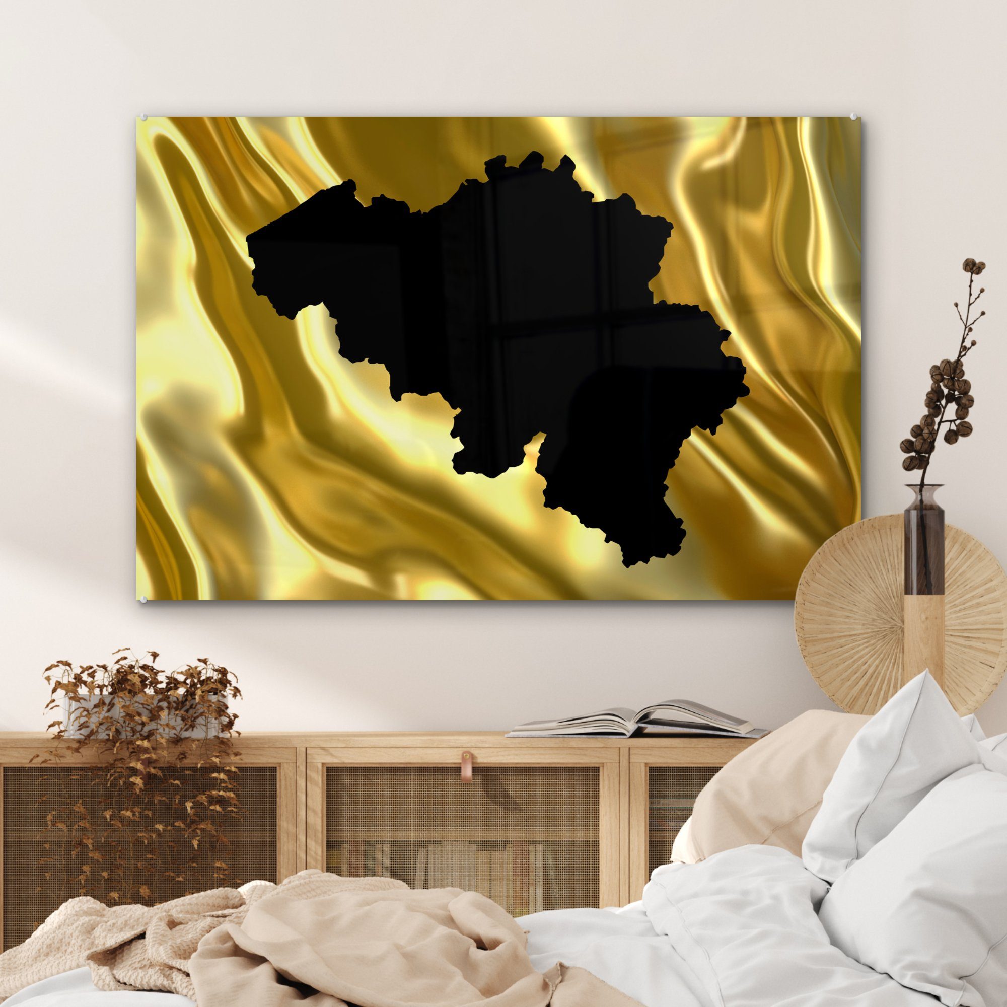 MuchoWow Acrylglasbild & Schlafzimmer St), (1 Wohnzimmer Karte von Schwarz, Belgien - Acrylglasbilder