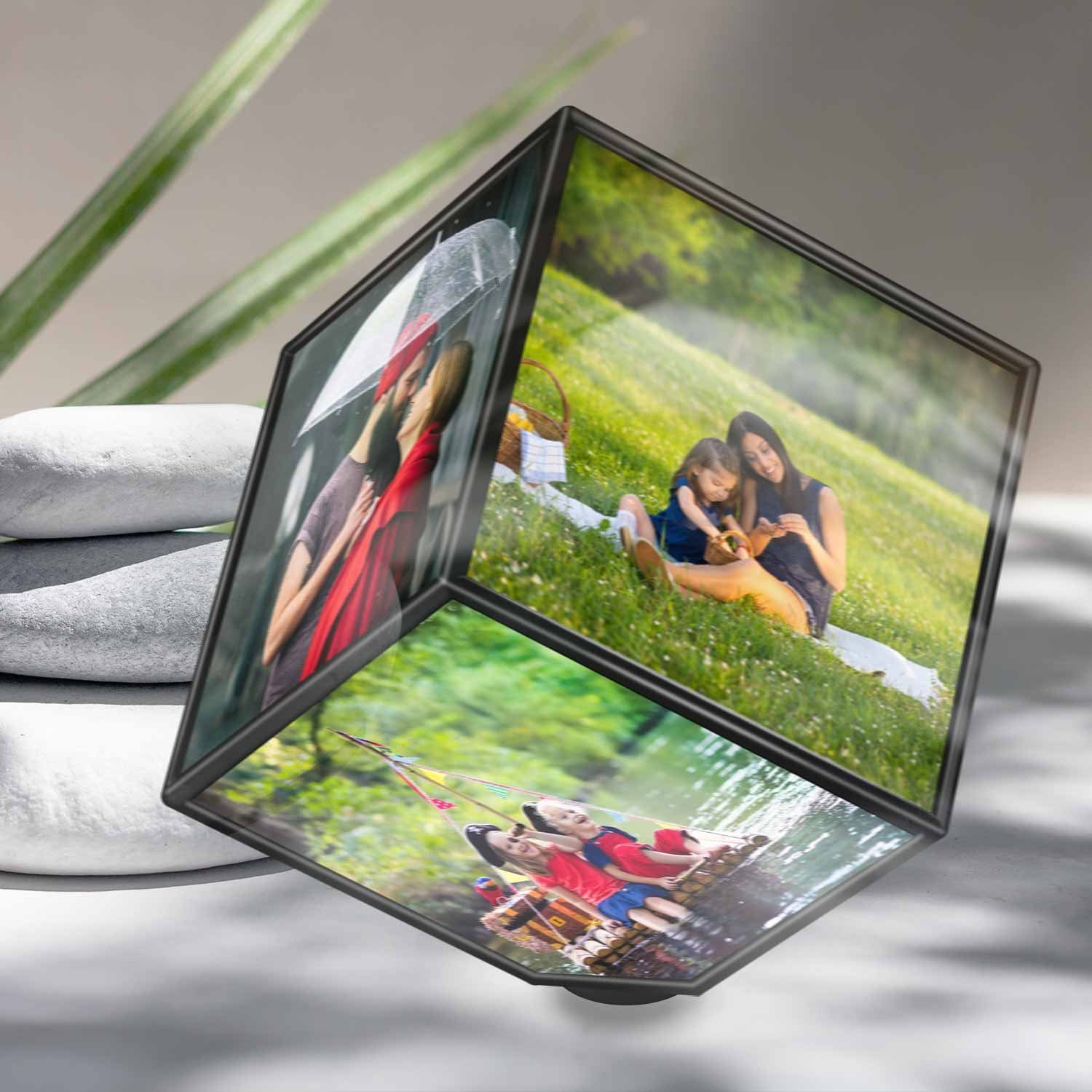 Goods+Gadgets Fotohalter GOODS+GADGETS Drehender Acrylglas Fotowürfel für 6 Bilder, für 6 Bilder (schwebender Bilderwürfel), Fotohalter, Fotohalter