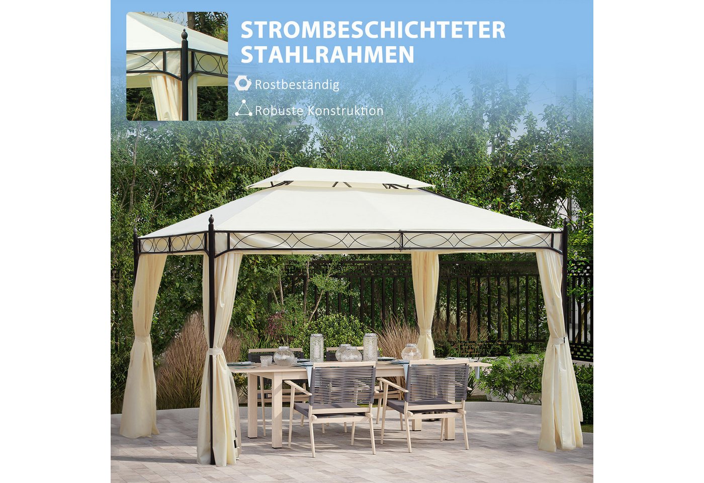Thumbnail - MC Star Pavillon Luxus Gartenpavillon 3x4 m Creme, Partyzelt Festzelt Gartenzelt Pagode, für Garten & Terrasse