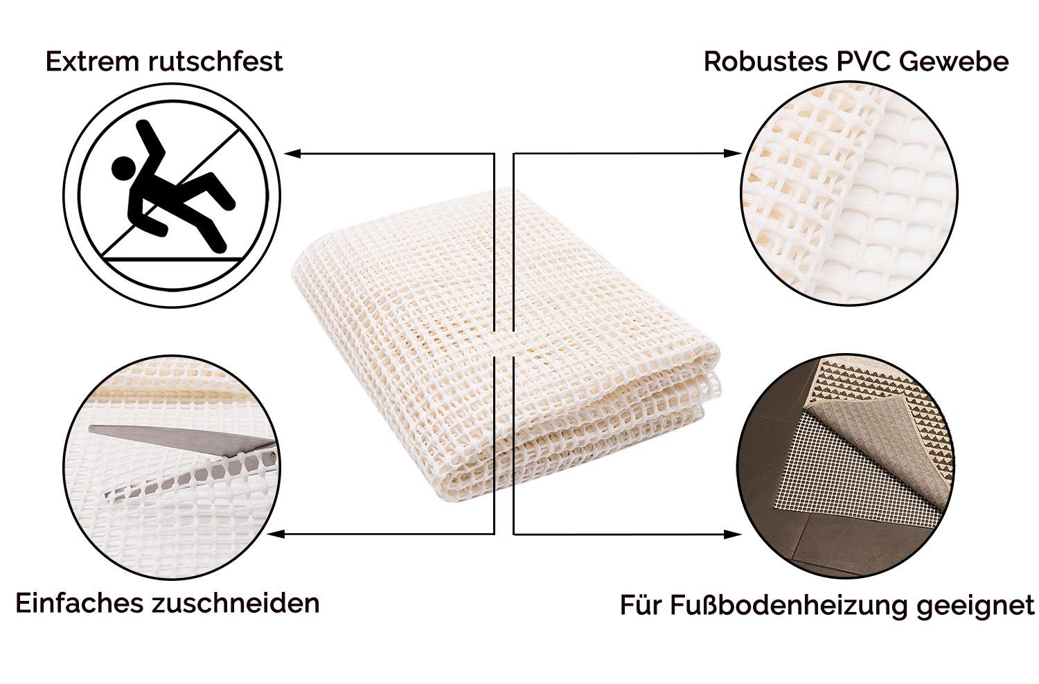 Antirutsch Teppichunterlage, ZOLLNER, (PVC) x 100% zuschneidbar, 120 Polyvinylchlorid 60 cm, individuell