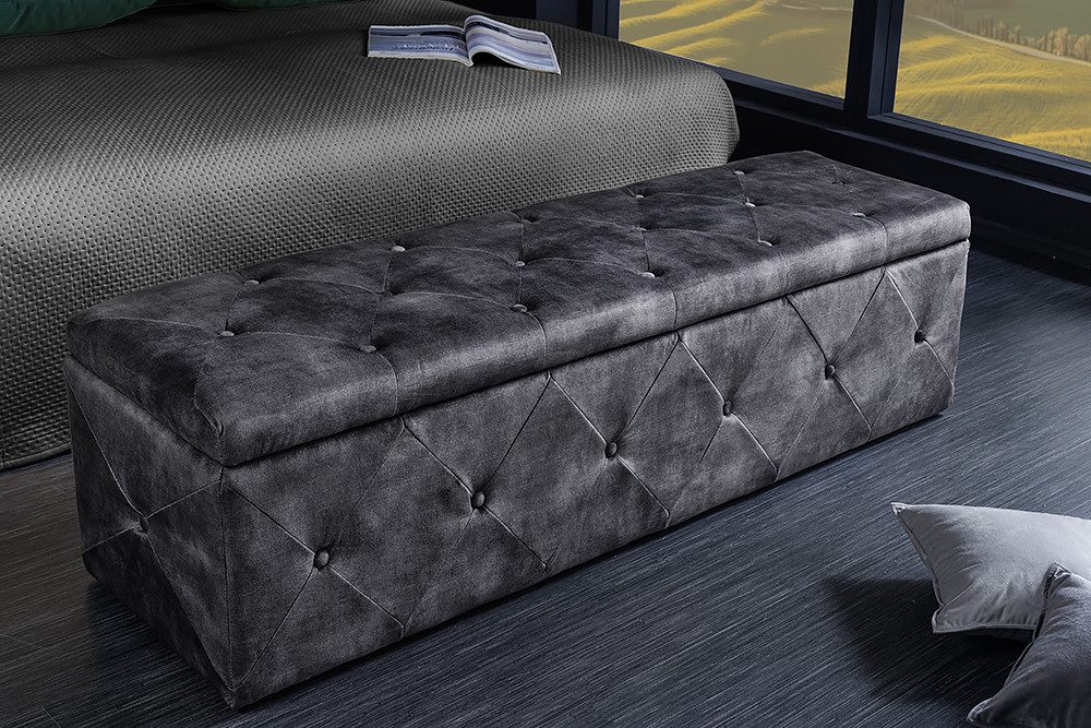 riess-ambiente Bettbank EXTRAVAGANCIA 140cm grau (Einzelartikel, 1-St), Polsterbank · Schlafzimmer · Samt · mit Stauraum · Flur · Chesterfield