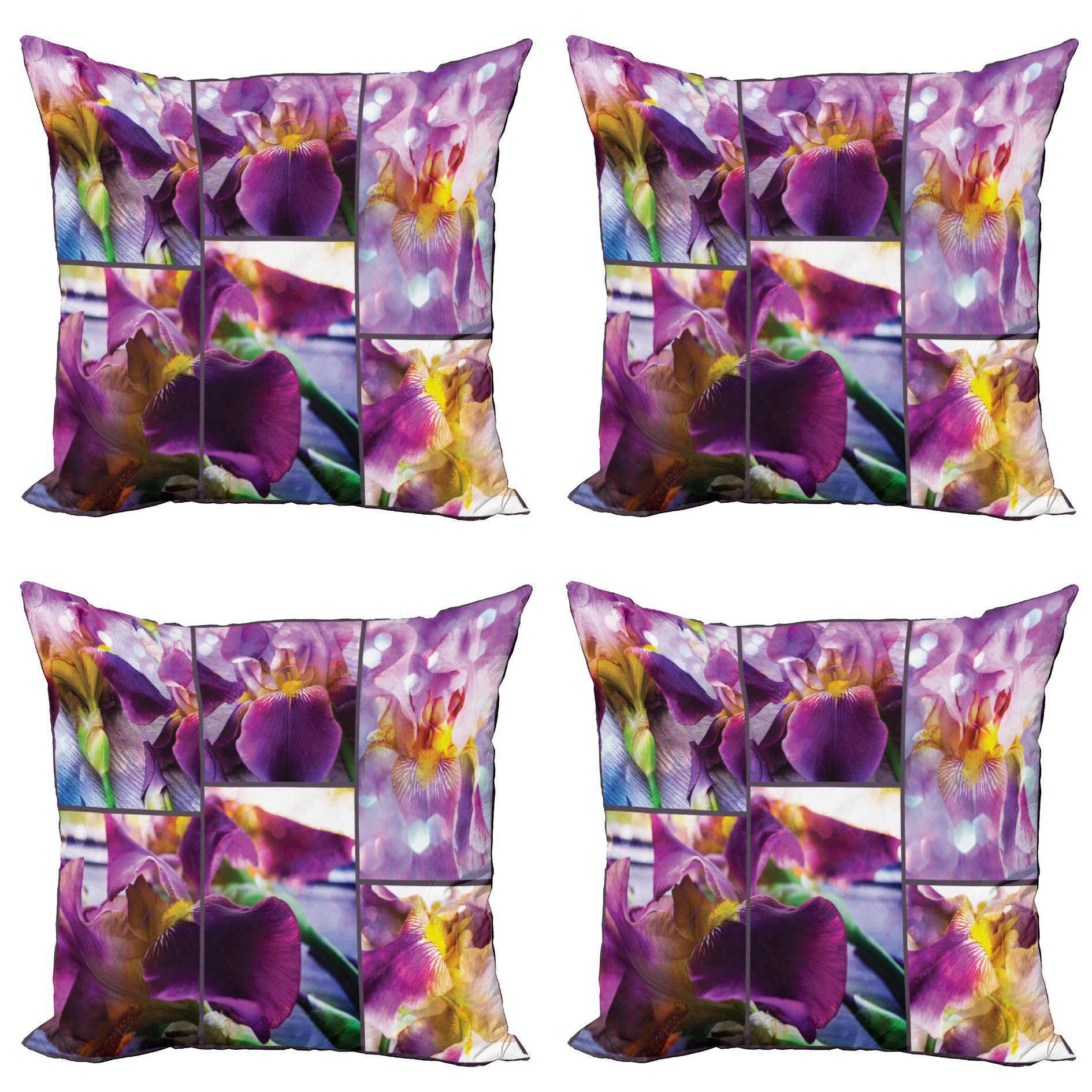 Iris-Blumen Abakuhaus Digitaldruck, Doppelseitiger Modern Lila (4 Kissenbezüge Blooming Accent Stück),