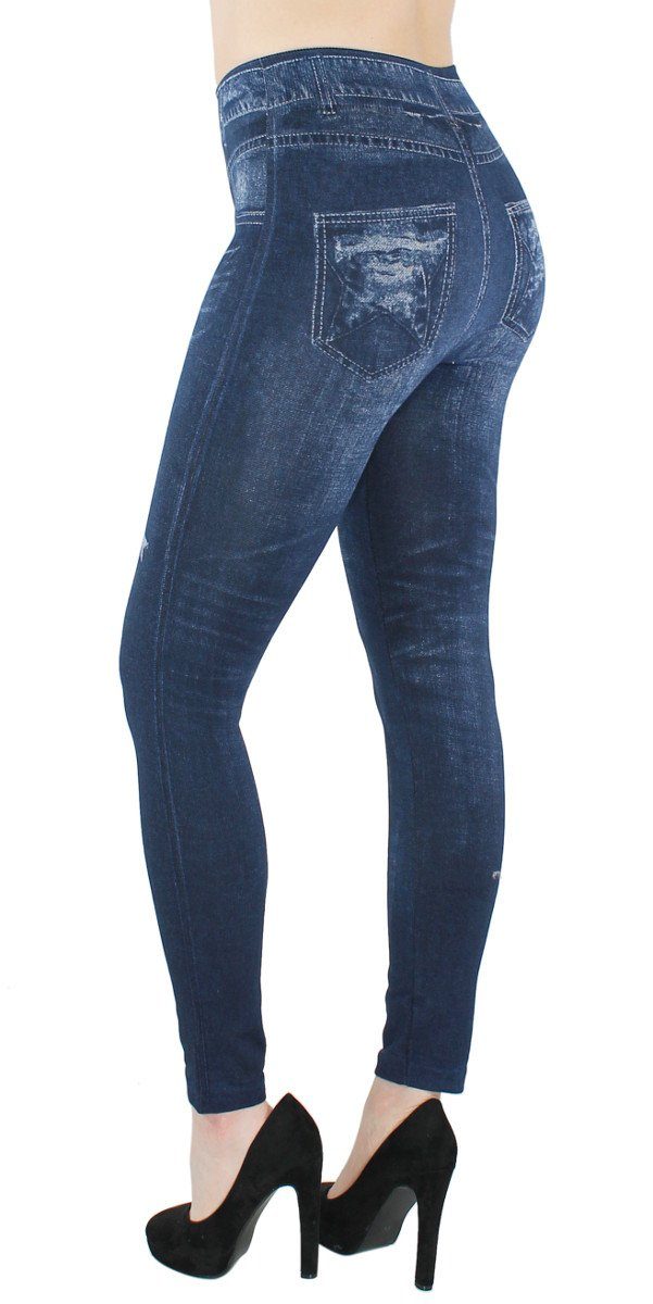 Thermoleggings Jeans-Optik Hochbund Damen Thermo WL049-JeansStars Leggins Gefüttert Jeggings Leggings dy_mode Gefüttert