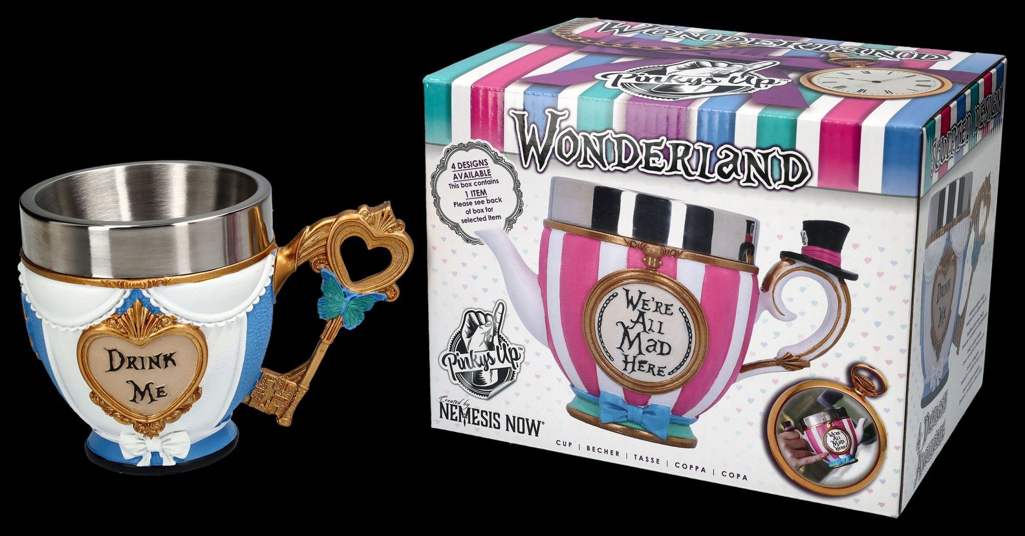 Figuren Shop GmbH Tasse Tasse Pinkys Up - Alice - Nemesis Now - Merchandise Deko Tasse, Kunststein (Polyresin), Edelstahl