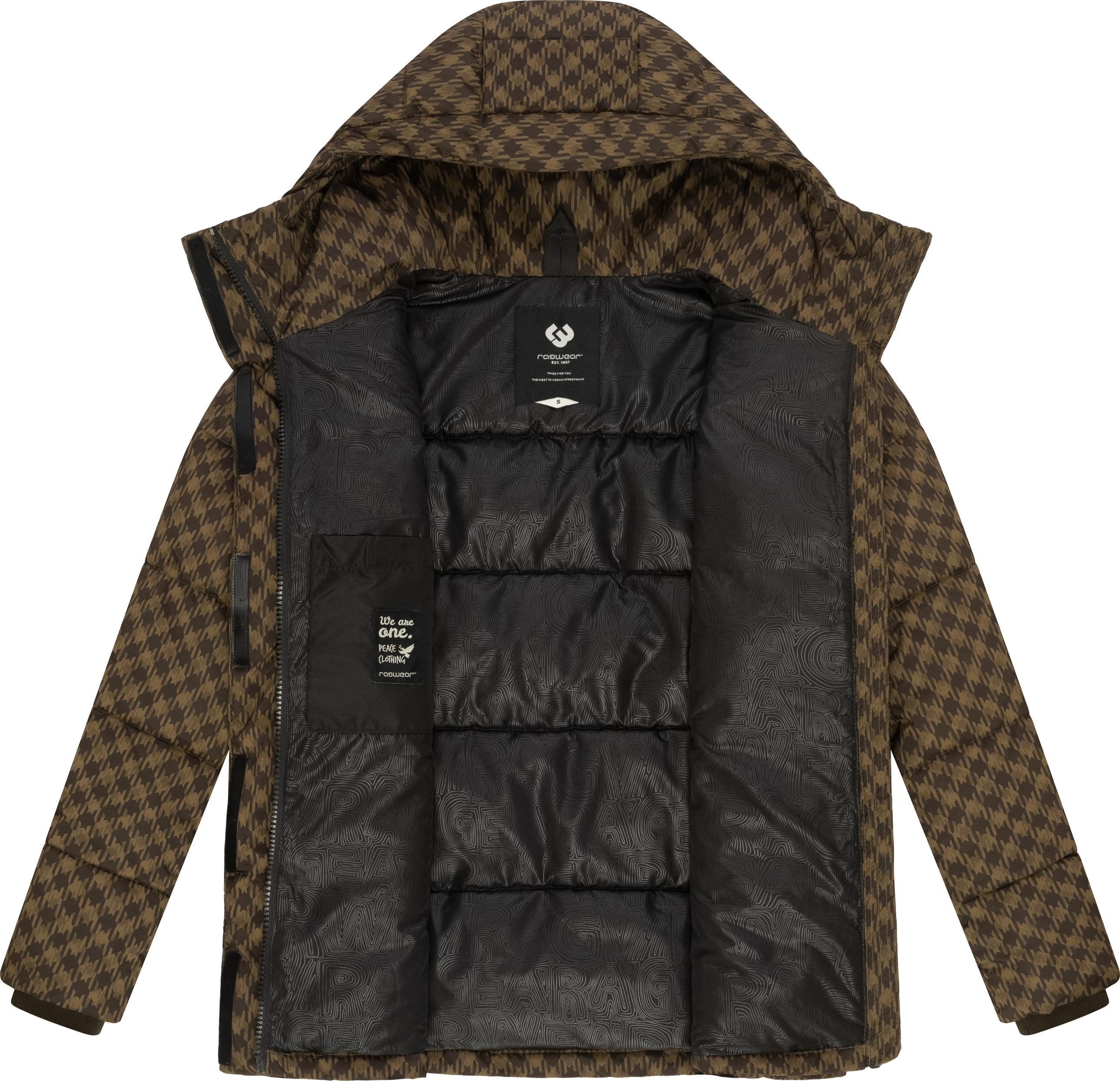 Ragwear Steppjacke Wikesh Print Wasserdichte Damen Winterjacke mit Hahnentritt-Muster