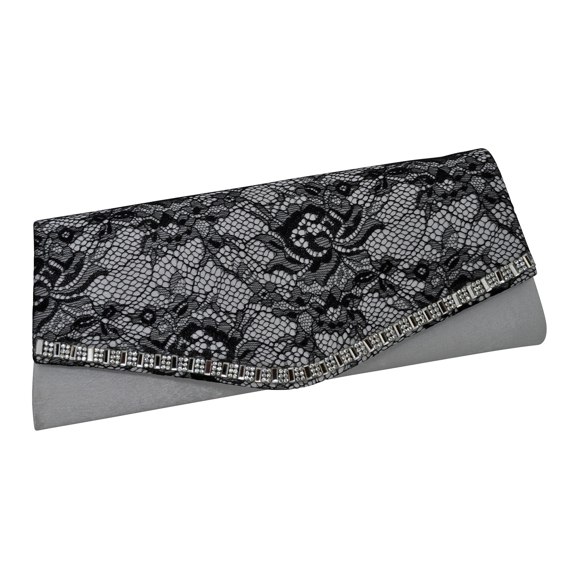 Abendtasche Satin-Optik mit feiner Spitze und Strass