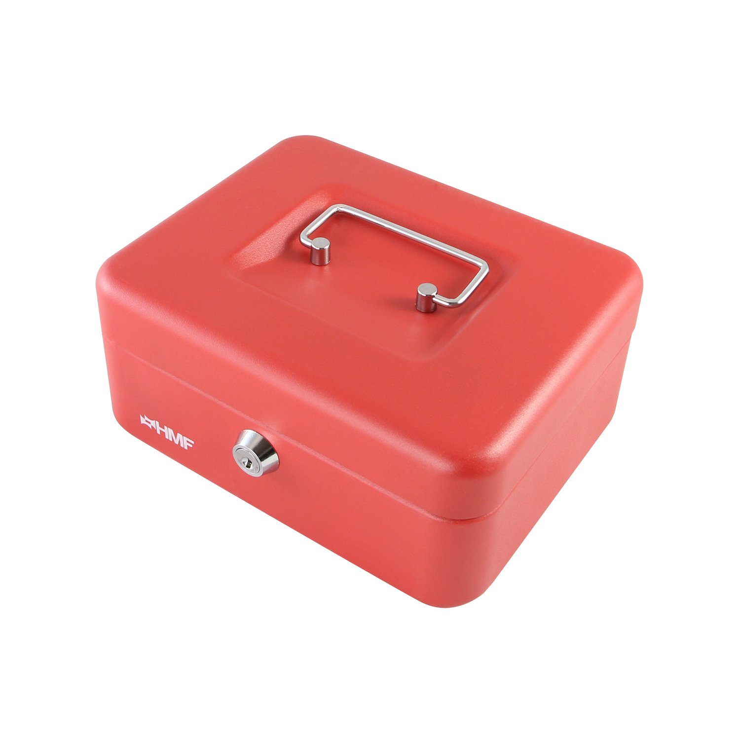 mit HMF Geldkassette Abschließbare Geldbox rot mit Schlüssel, cm Münzeinsatz, Bargeldkasse robuste 20x16x9,5