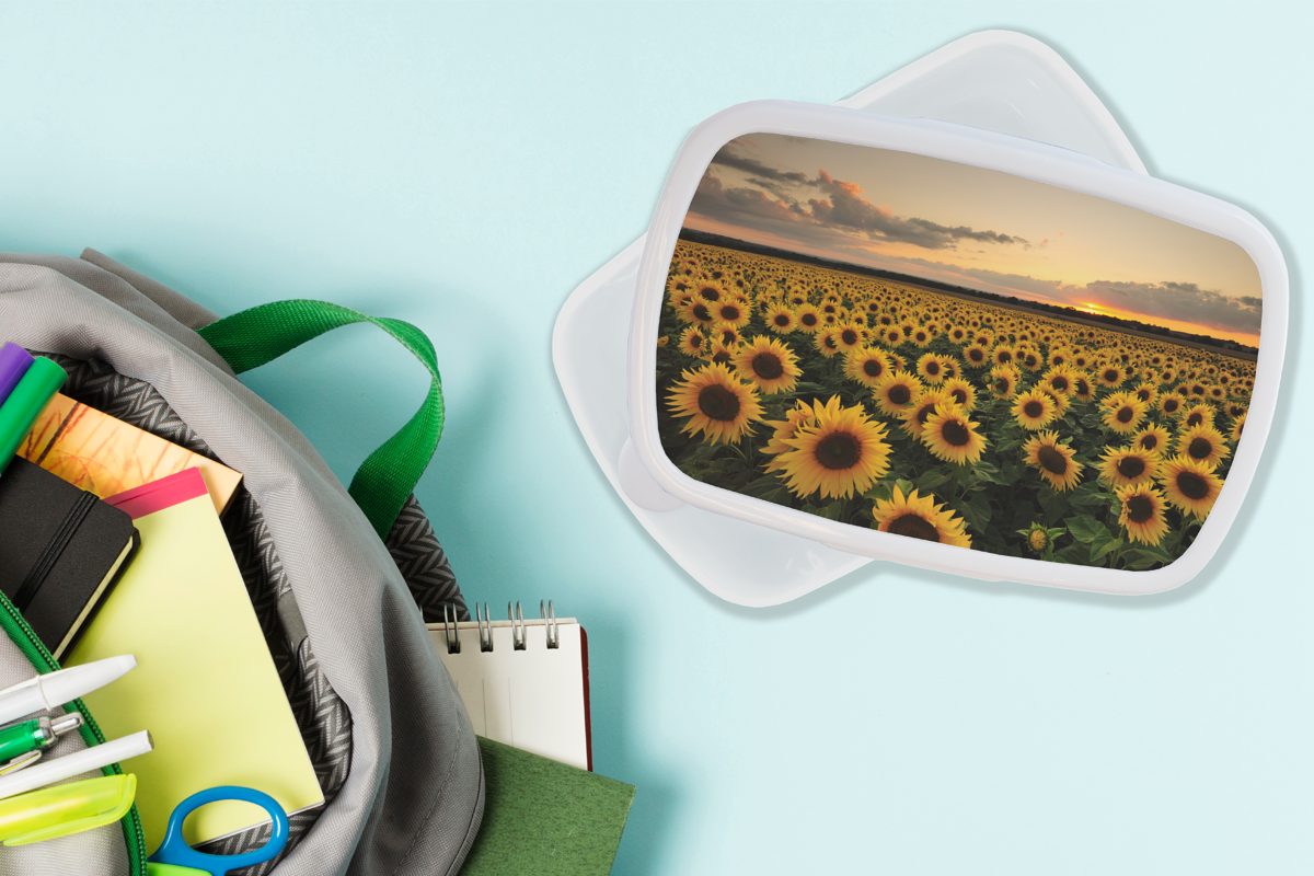 Sonnenblume für - Kunststoff, Kinder Mädchen und Lunchbox - Brotbox Brotdose, Farben, Jungs Sonnenuntergang (2-tlg), MuchoWow Erwachsene, und für weiß