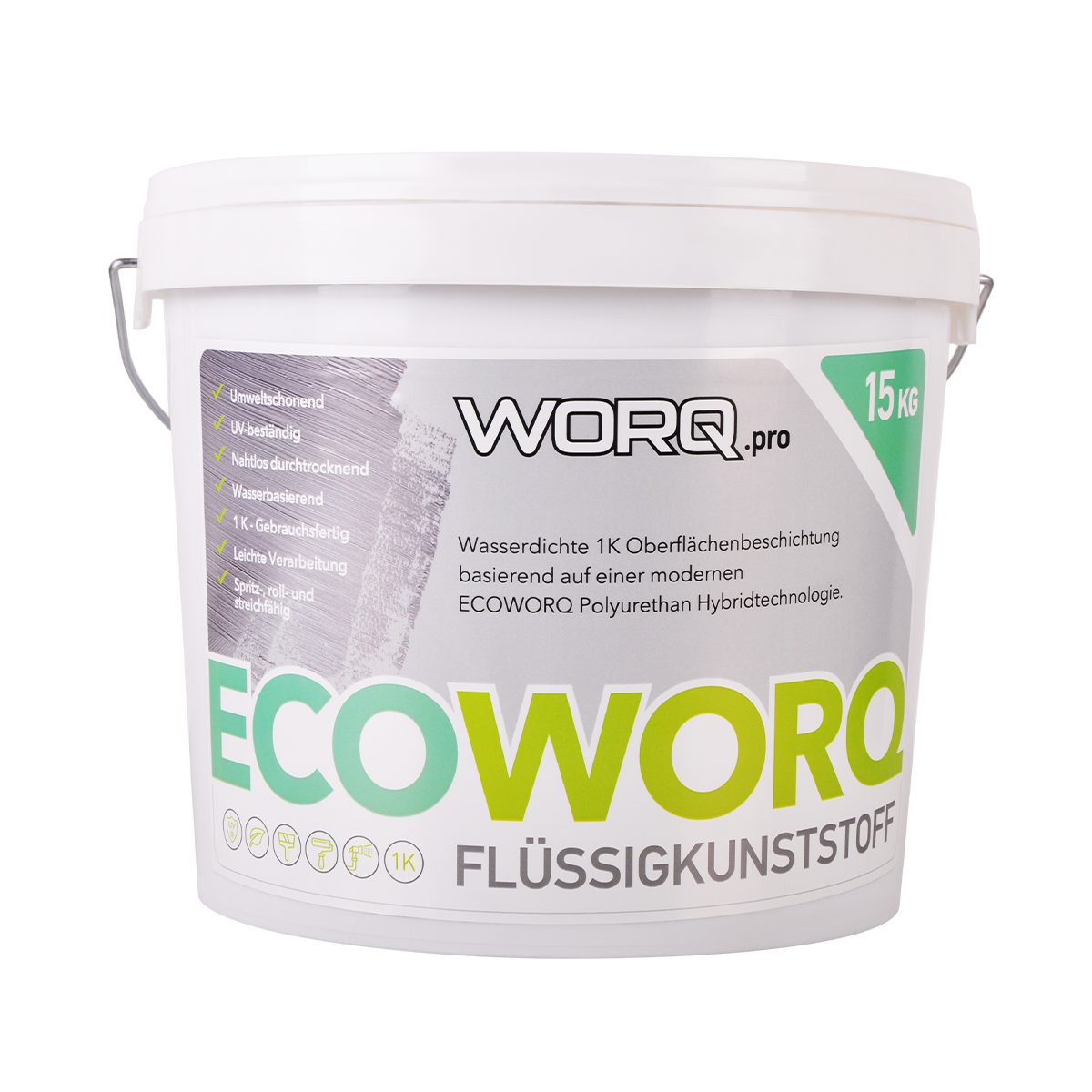 Sockelfarbe ECOWORQ 15 Worq.Pro KG und Flüssigkunststoff Dach-