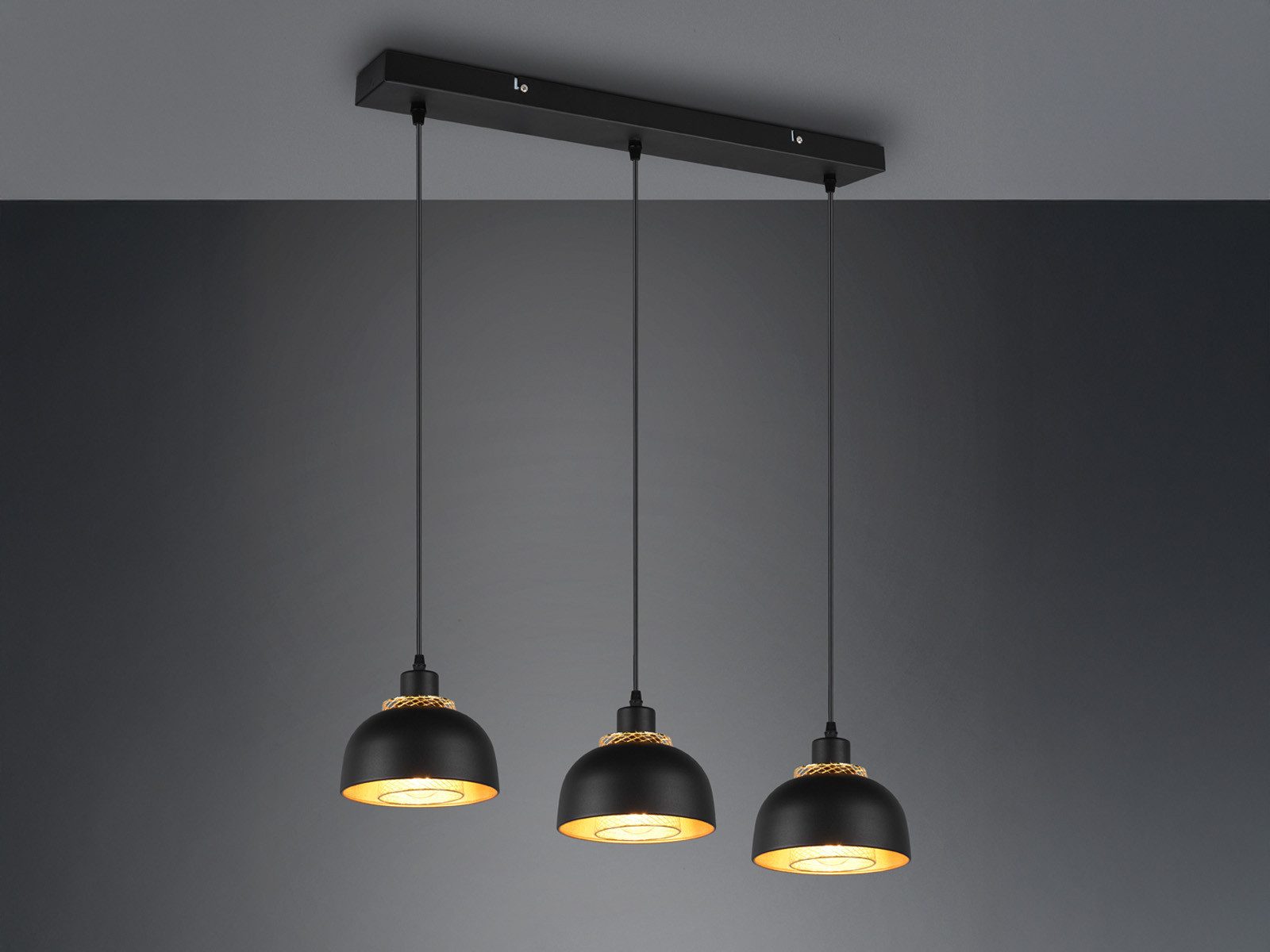 Reality Leuchten LED Pendelleuchte, Dimmfunktion, LED wechselbar, warmweiß, Industrial Style dreiflammig mit Drahtgeflecht hängend, Breite 68cm