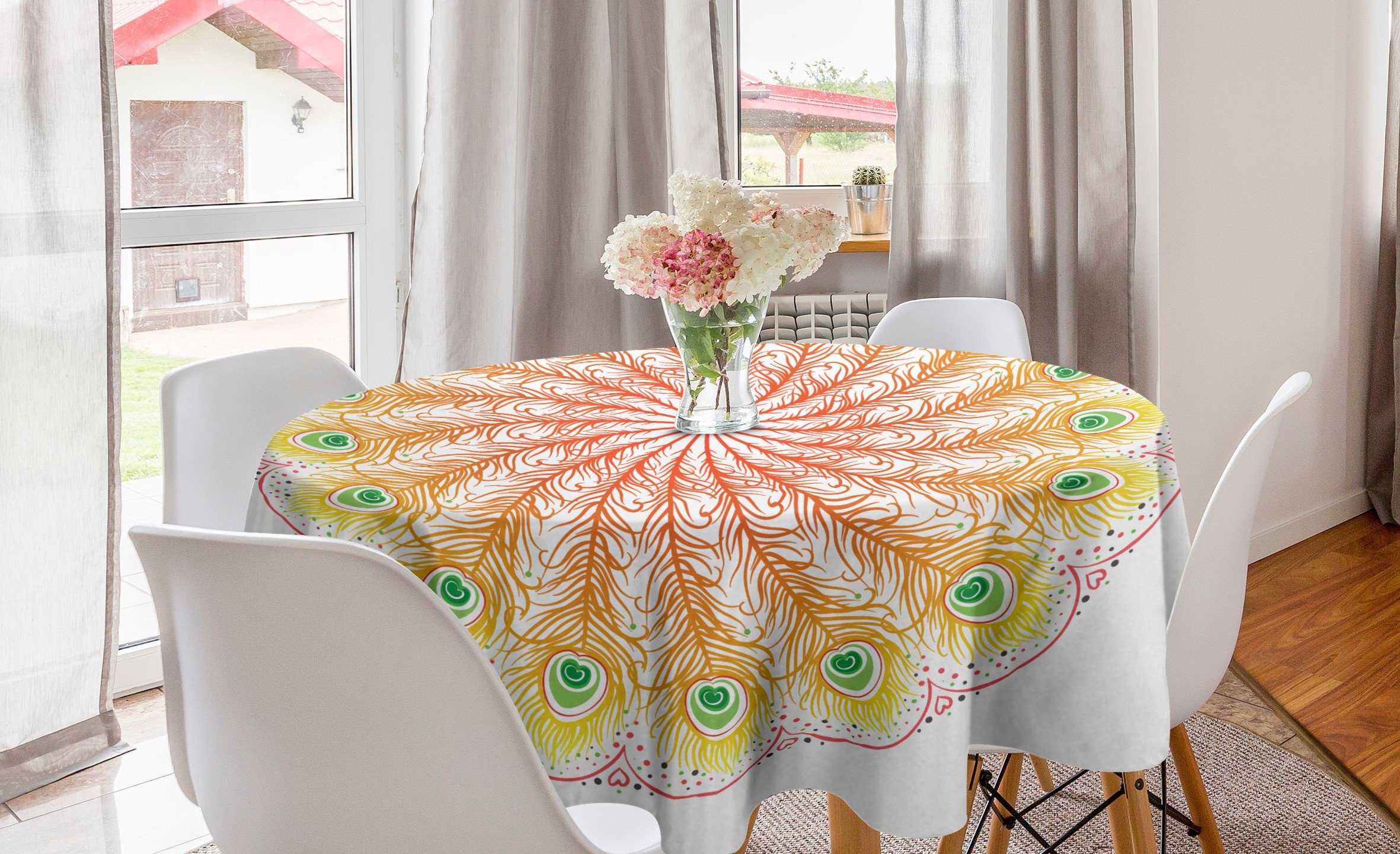 Dekoration, Küche Blended Abdeckung Motiv Kreis Peacock für Tischdecke Farbe Mandala Esszimmer Abakuhaus Tischdecke