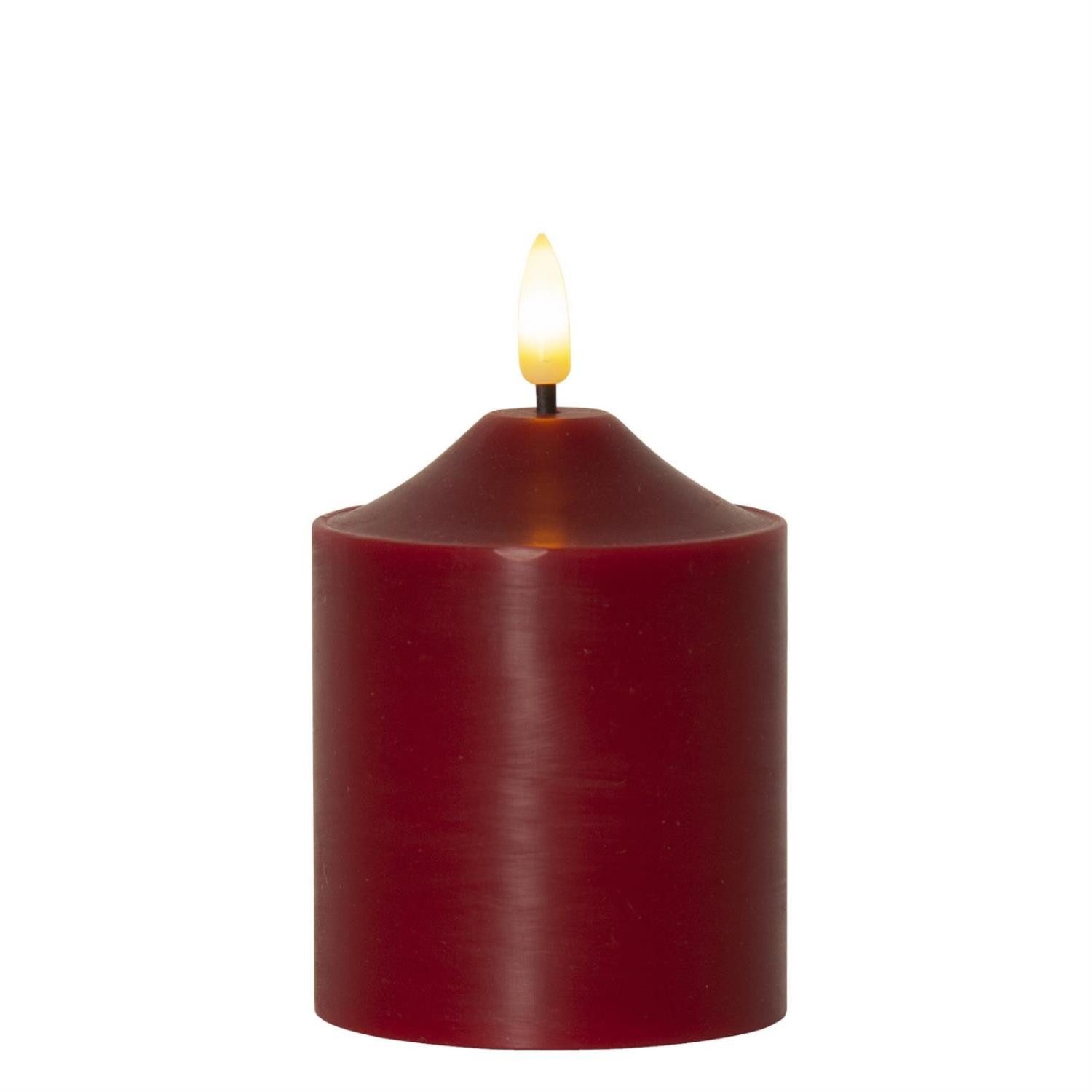 LED-Kerze Stumpenkerze Echtwachs 3D Flamme H: 12cm D: 7,5cm Batterie Timer rot