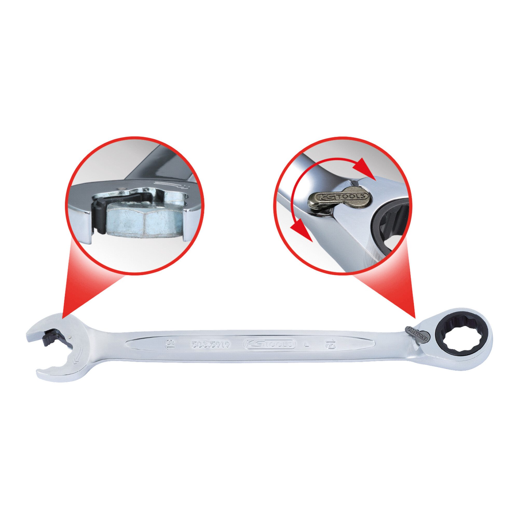 KS Tools Ratschenringschlüssel KS Tools DUO GEARplus Ringmaulschlüssel,Maul-Ratschenfunktion 10mm, um