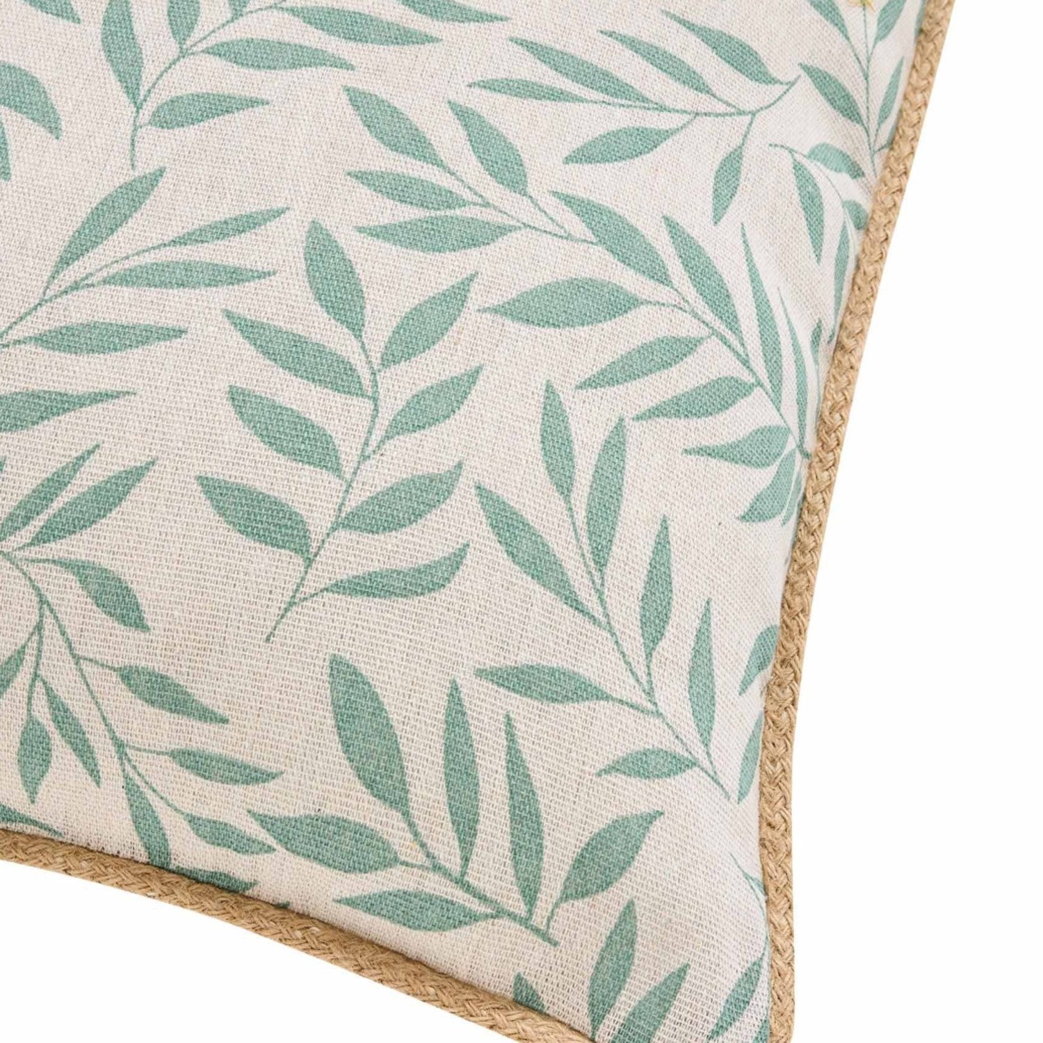 Macosa Home Dekokissen Kissen 45 x 45 cm Beige Grün Blätter Bauwolle Jute, mit Paspel, Reißverschluss inkl. Füllung