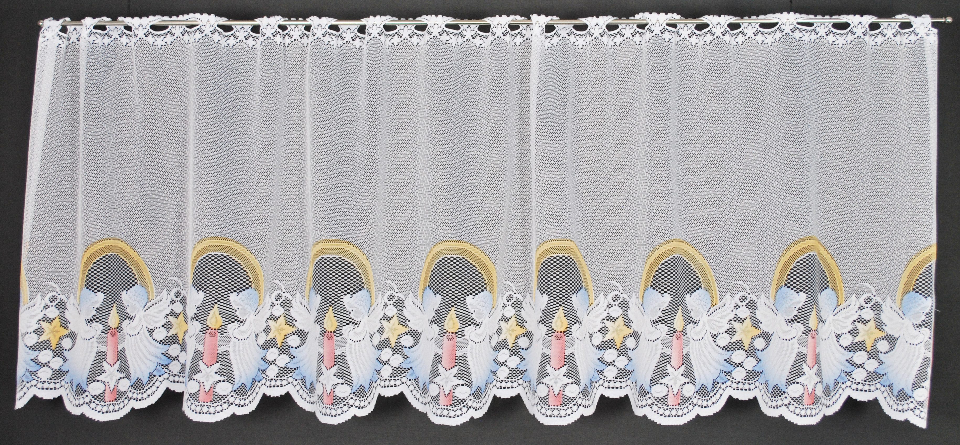 Gardinen Kranzusch Scheibengardine Weihnachten Engel Kerze (1 St), Stangendurchzug, transparent, Stablöcher,transparent