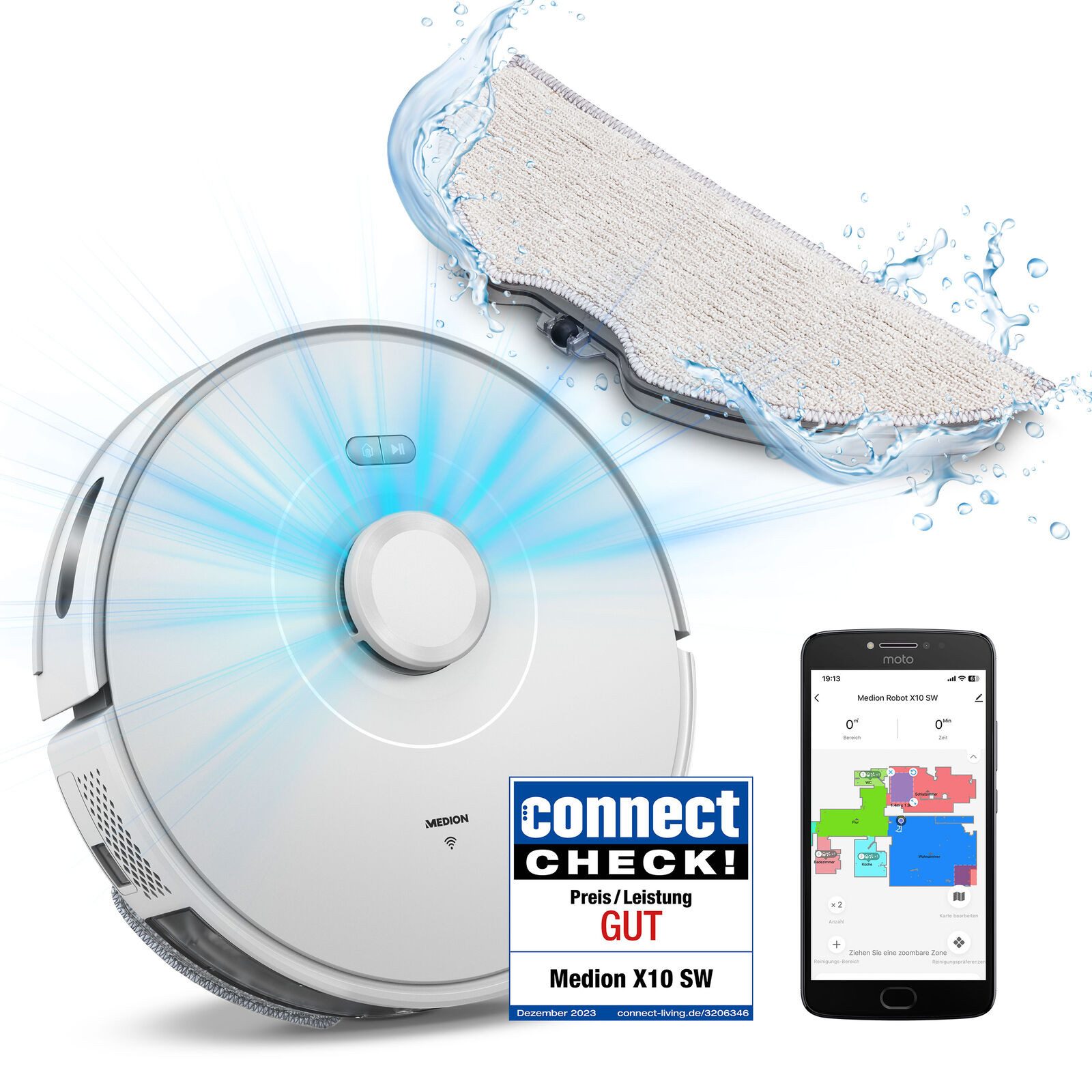 Medion® Saugroboter MEDION MD11782 X10 SW 2in1 Saugroboter Wischfunktion Lasernavigation