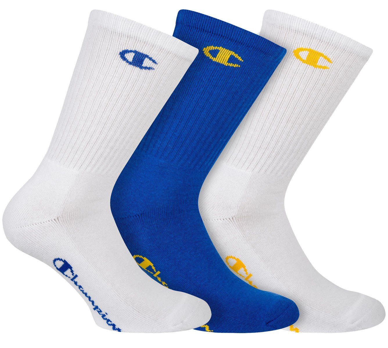 Champion Sportsocken Unisex Socken, 3 Paar - Crew Socken Legacy Blau/Gelb/Weiß