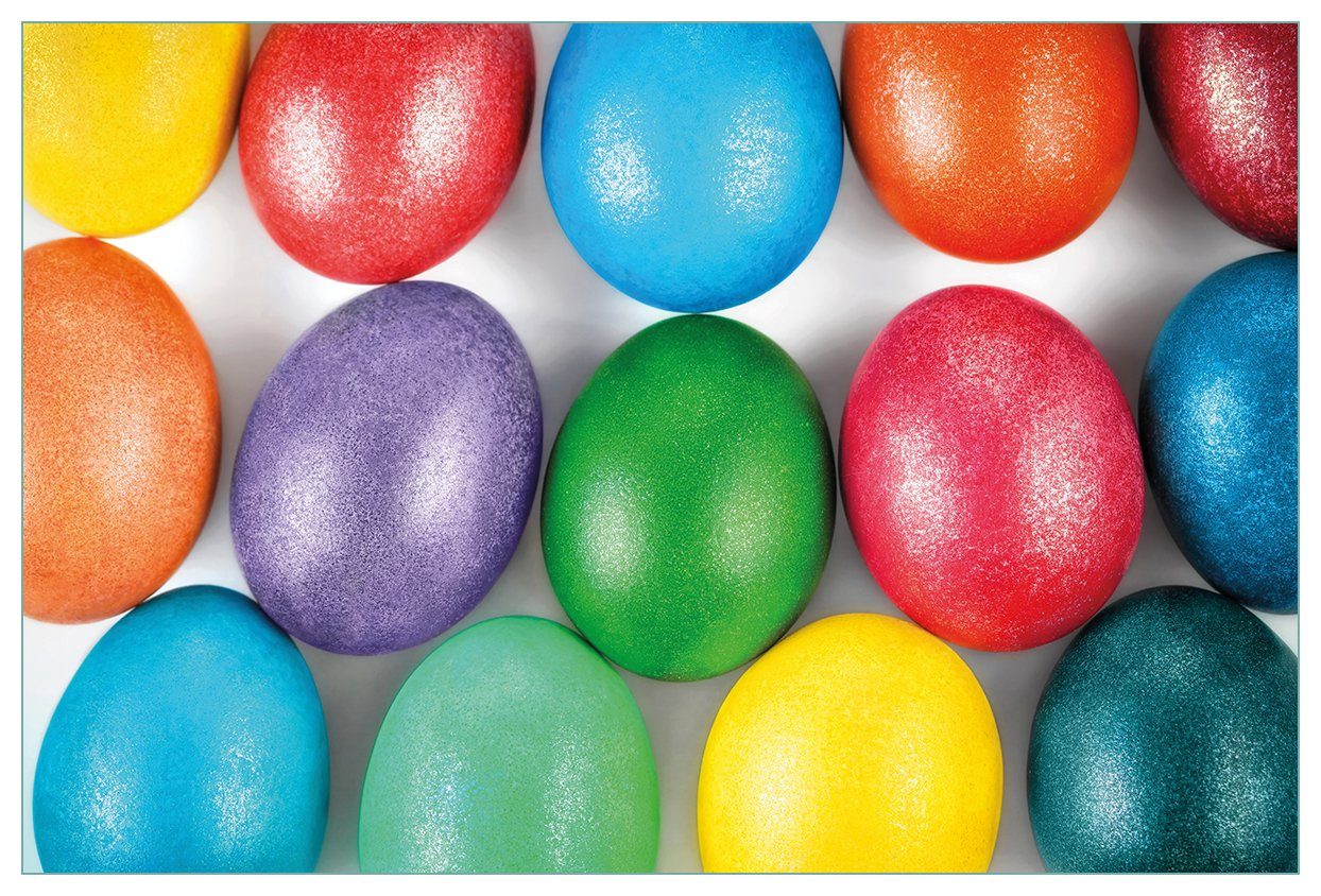 Wallario Küchenrückwand Bunte Oster-Eier in Nahaufnahme mit kräftigen Farben, (1-tlg)