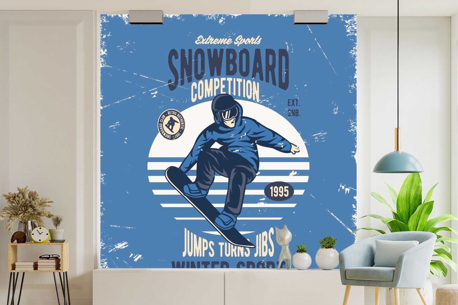 Retro, Tapete Wintersport Fototapete für - Vinyl Matt, Wandtapete MuchoWow oder Wohnzimmer St), (5 Snowboard Schlafzimmer, - bedruckt,