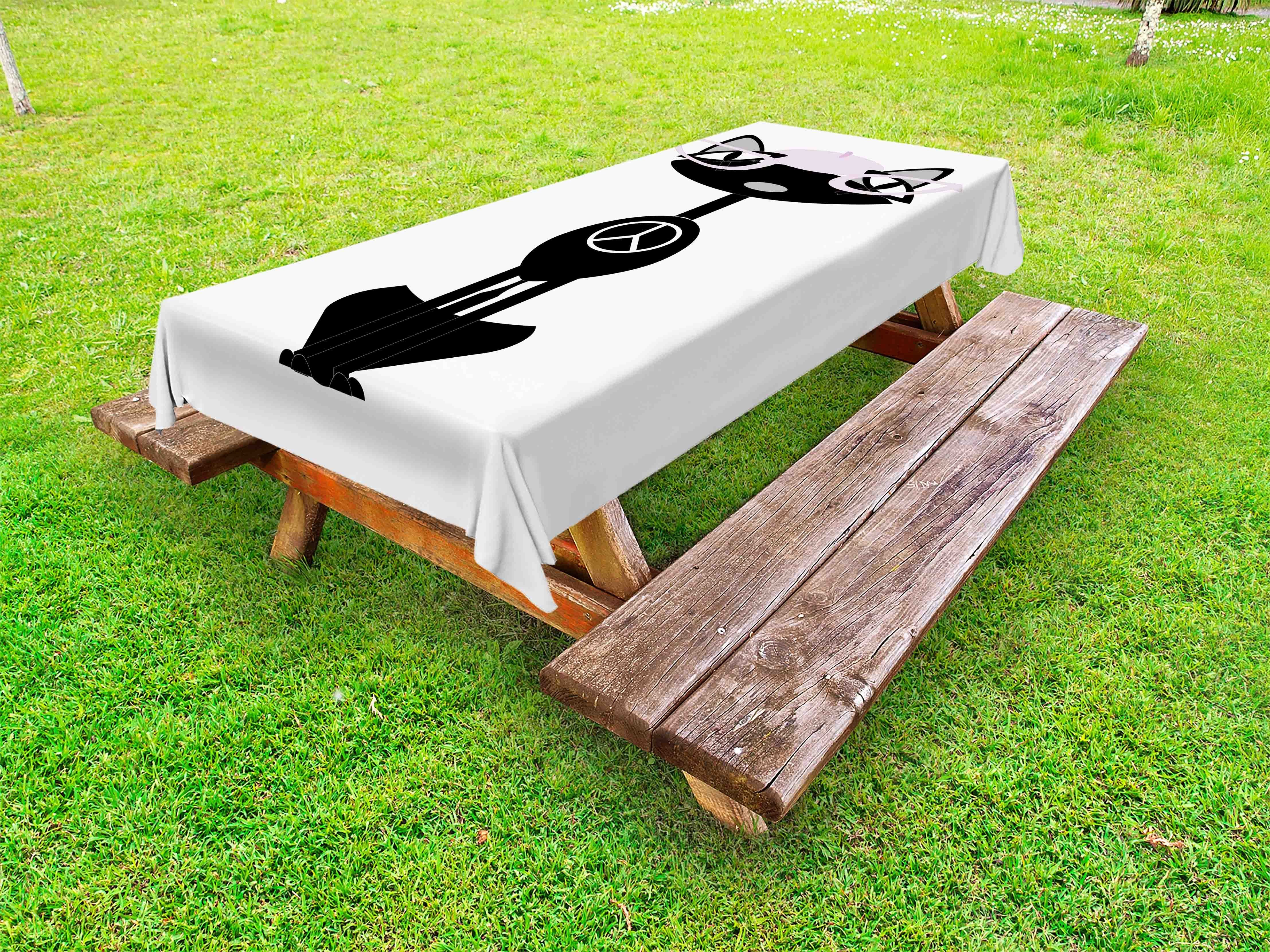 Abakuhaus Tischdecke dekorative waschbare Picknick-Tischdecke, Skizze-Kunst Lustige Katze und Friedenszeichen