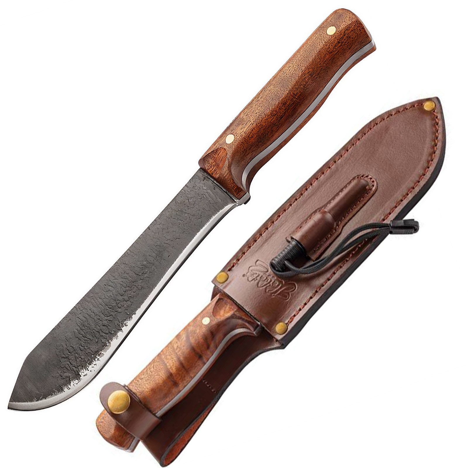 CJH Universalmesser Outdoormesser Gürtelmesser Arbeitsmesser, Full Tang Bushcraft Messer Holz
