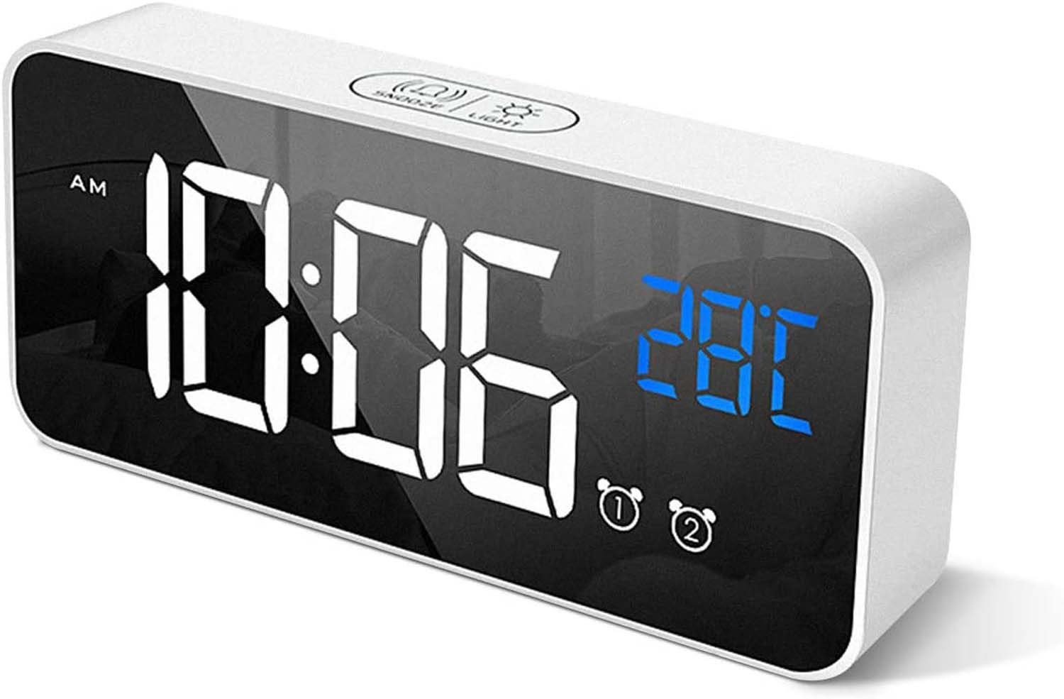 EUARY Wecker Digital Wecker Alarm Digital Clock uhren & Wecker Nachttisch  uhr Dual-Alarm 5 Helligkeit 16 Klingeltöne 12/24 Stunden Schlummerfunktion