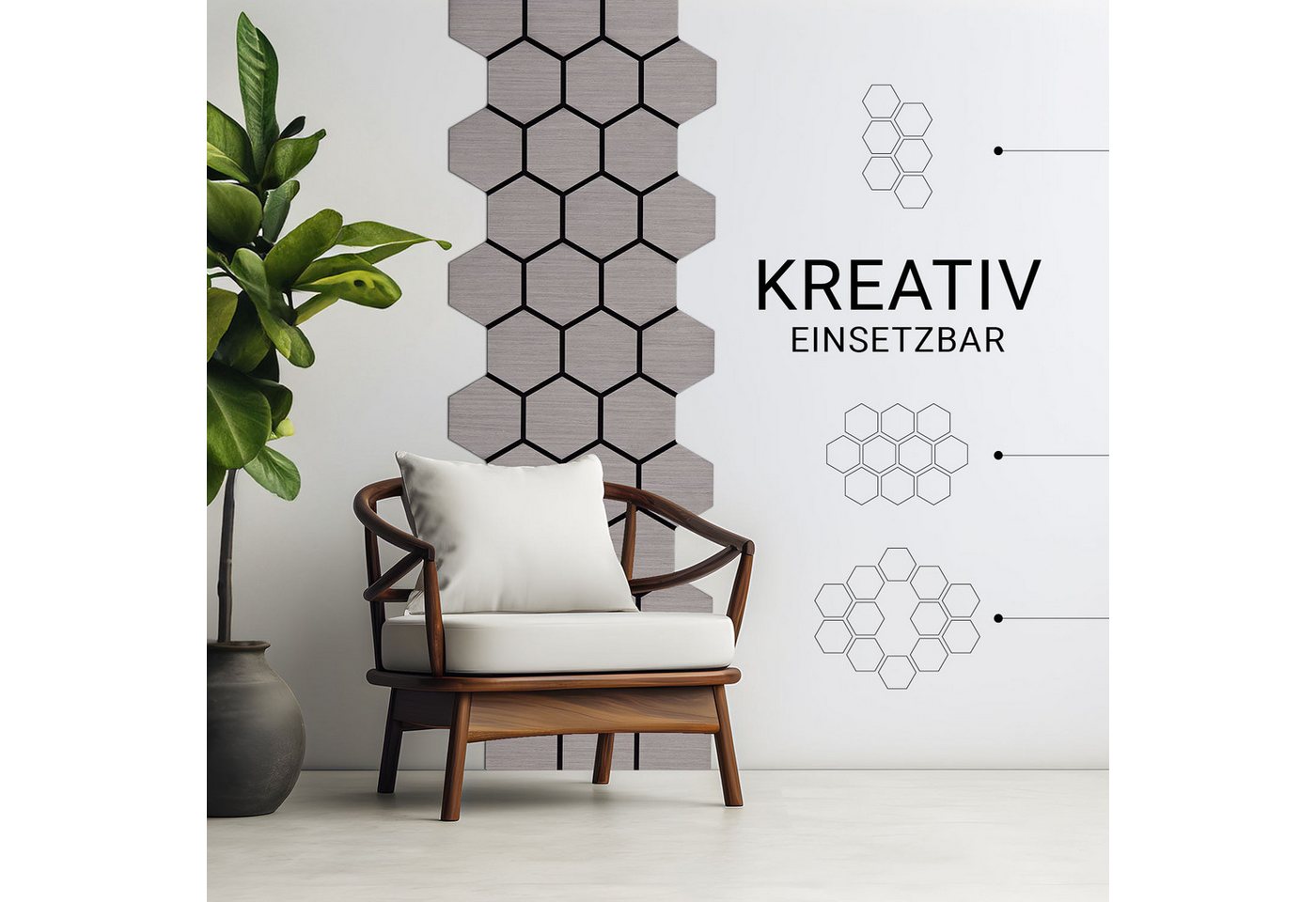 Thumbnail - Homestyle4u Wandpaneel je 76x62 cm Hexagon 4er/8er Akustikpaneele Holz Schallschutz Filz, (Set, 8 Akustikpaneele, 8-tlg)...