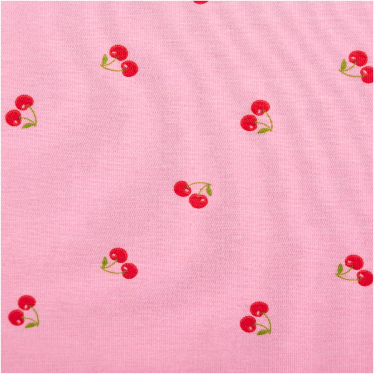 Stoff Baumwolljersey Kirschen rosa rot, 145 cm breit