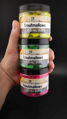 Zite Kunstköder Troutmallows Starterset Marshmallow-Köder und Zubehör, Mit Karabinerwirbeln, Mit Gummistoppern, Vorfachhaken mit Vorfach