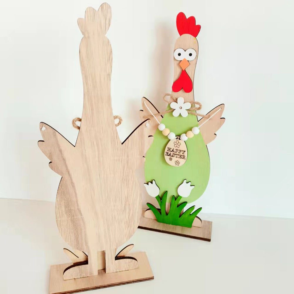 2 Stücke OUSPO Ornamente,Tischdeko Holz Dekoobjekt (2 Ostern Frühlingsdeko Figur,Holz Huhn St)