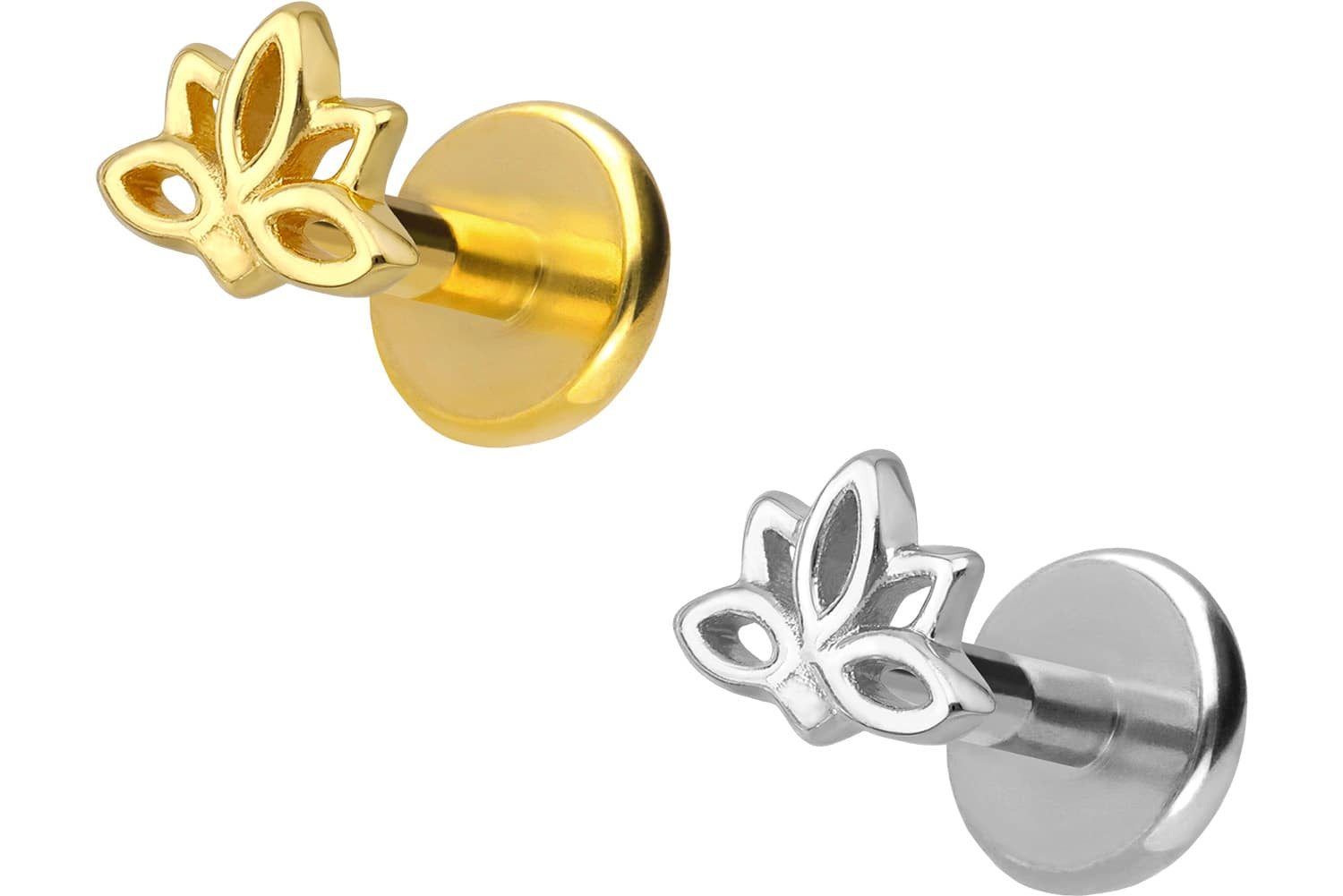 PIERCINGLINE Piercing-Set Titan Labret mit Innengewinde + 925er Silber Aufsatz LOTUSBLÜTE (Labrets, 1-tlg)