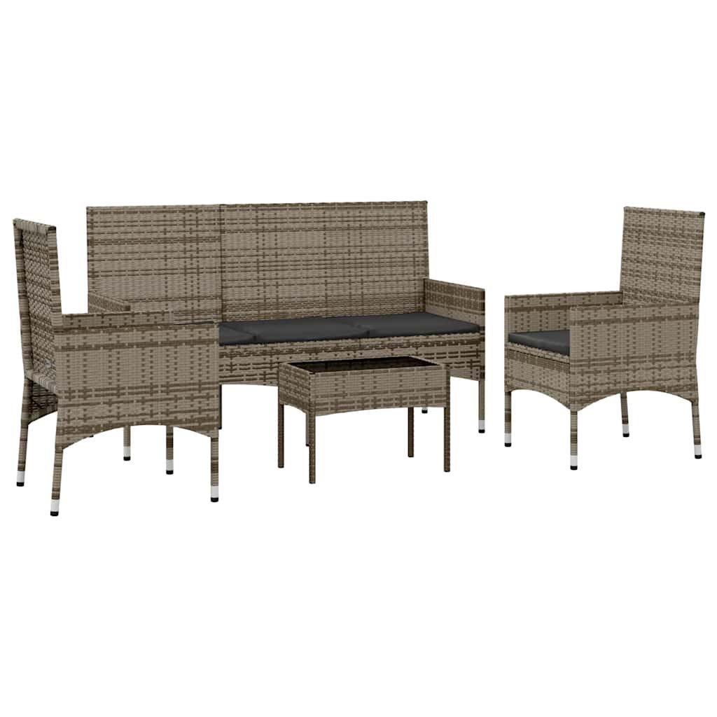 vidaXL Gartenlounge-Set 4-tlg. Garten-Lounge-Set mit Kissen Grau Poly Rattan, (4-tlg)