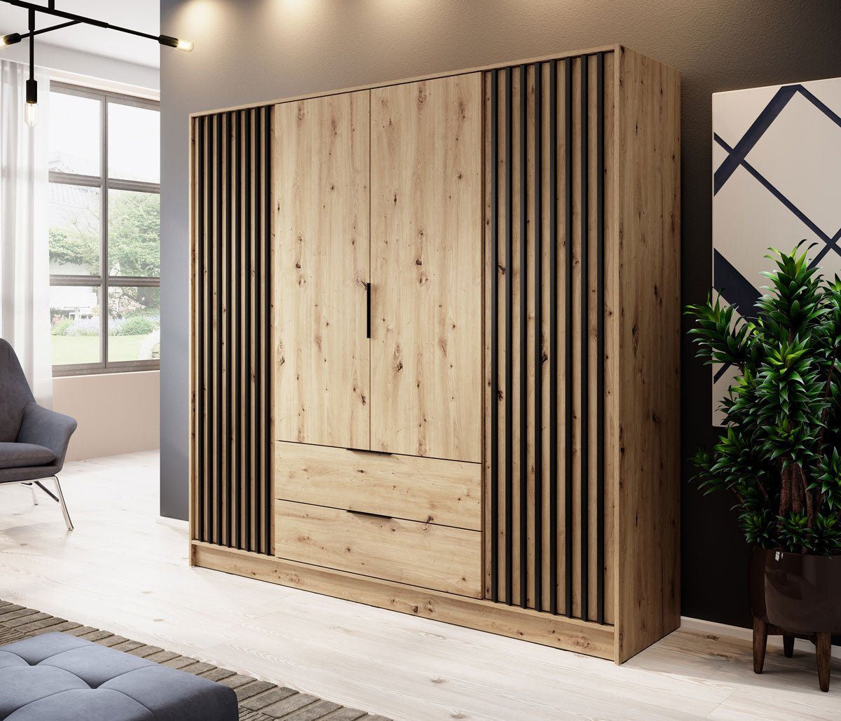 Luxusbetten24 Kleiderschrank Designer Schrank Niro 206 cm mit großzügigem Stauraum