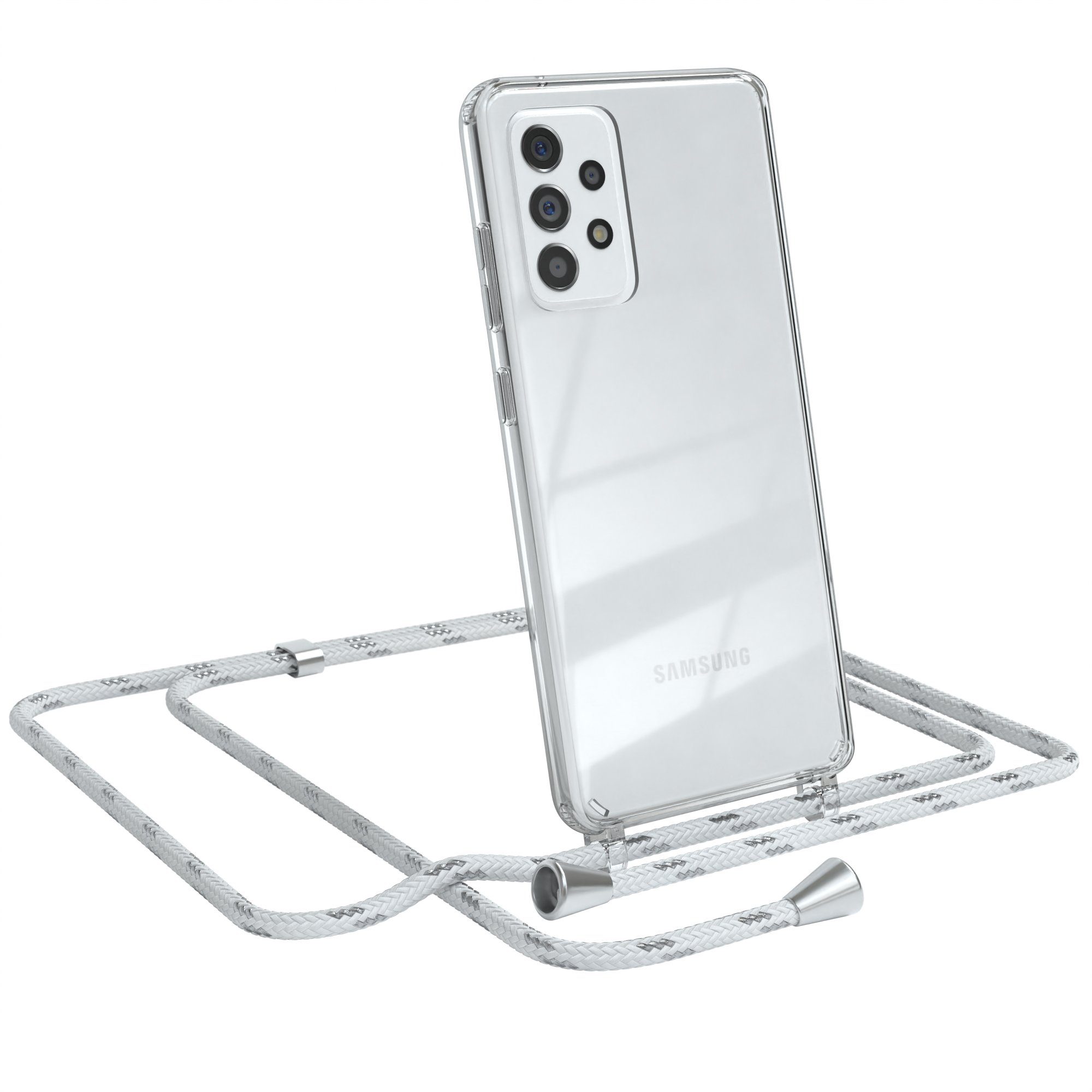 EAZY CASE Handykette Hülle mit Kette für Galaxy A52 / A52 5G / A52s 5G 6,5 Zoll, Hülle Smartphonekette für Unterwegs Festivalhülle Transparent Weiß
