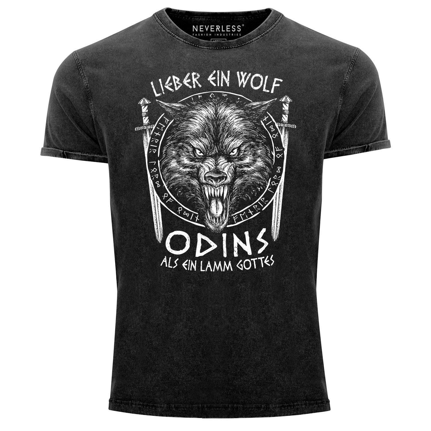 Neverless Print-Shirt Herren Vintage Shirt Lieber ein Wolf Odins als ein Lamm Gottes mit Print