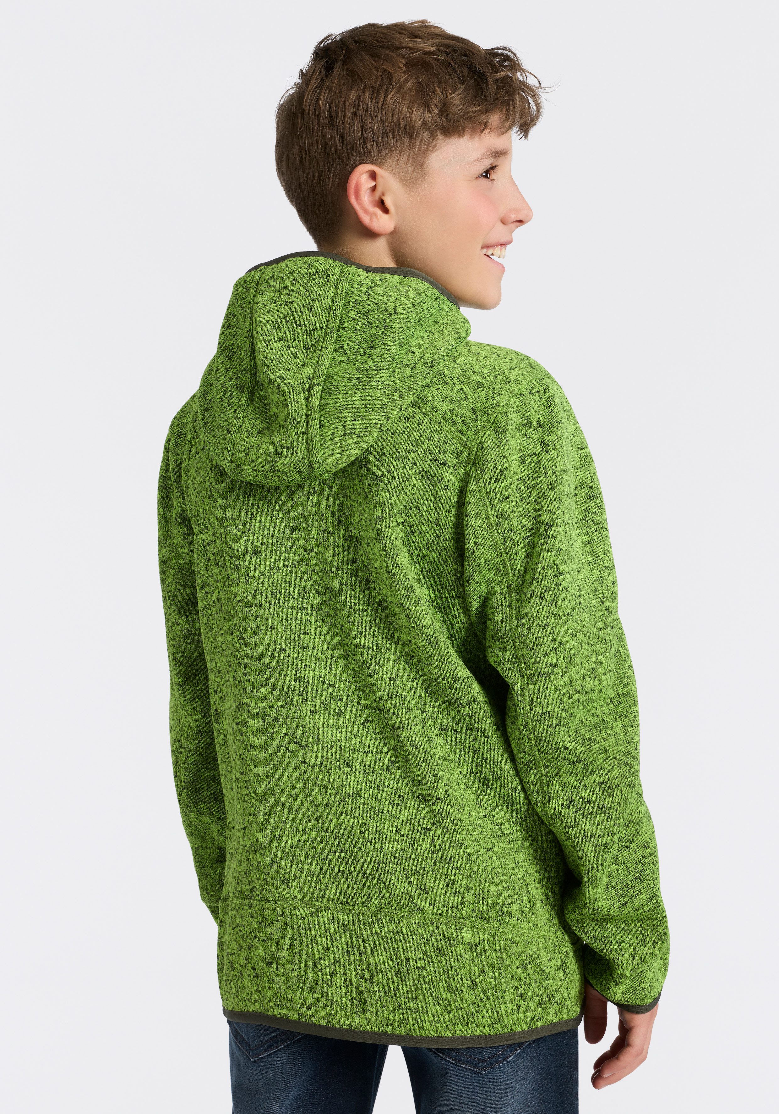 CMP Strickfleecejacke KID JACKET FIXED HOOD wasserabweisend, windabweisend, mit Kapuze, wärmeisolierend