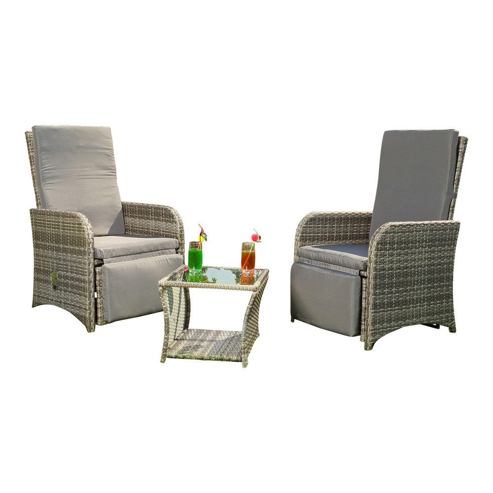 Melko Sitzgruppe Sitzgarnitur Grau Polyrattan Balkonset günstig online kaufen