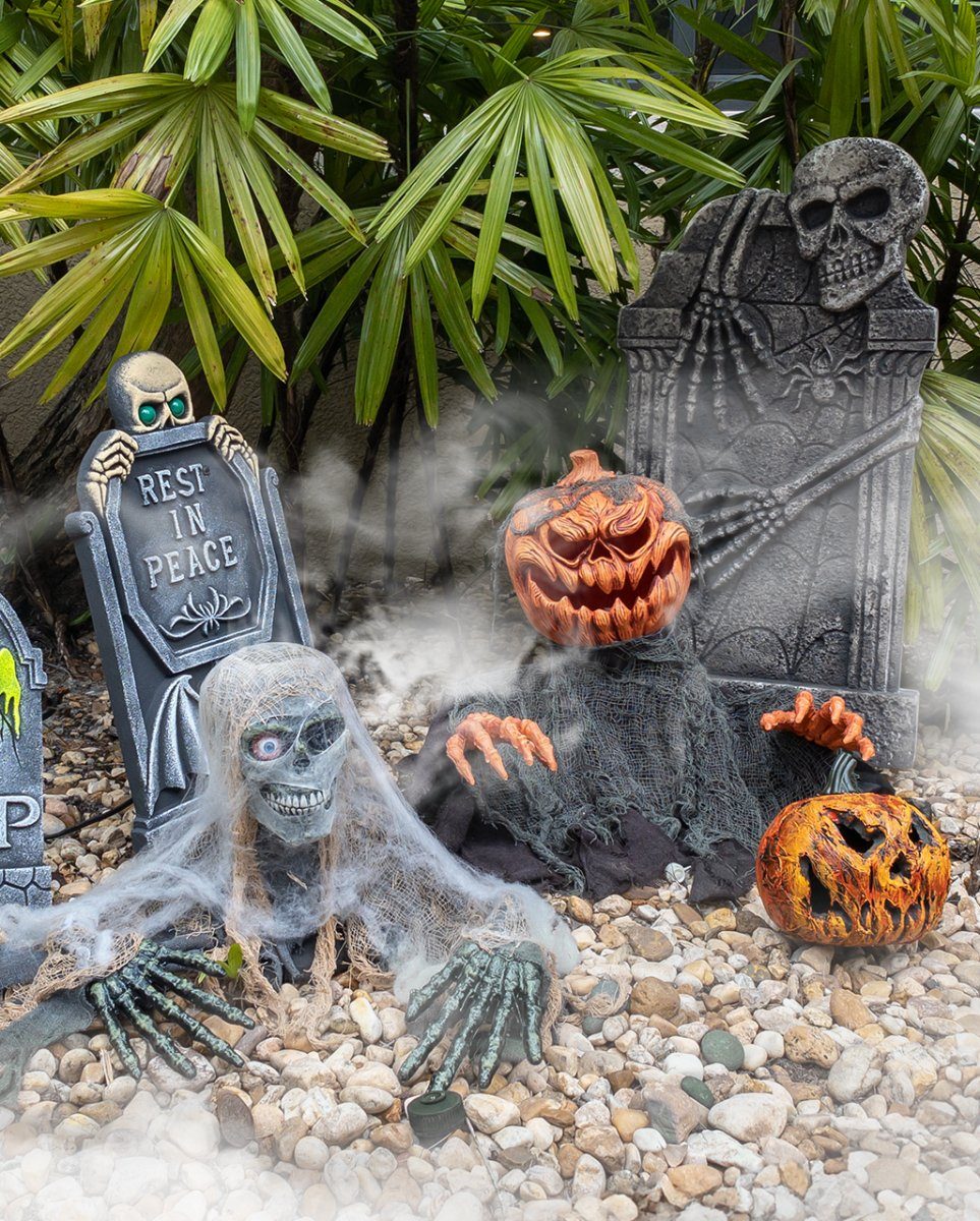 Horror-Shop Dekofigur Skelett mit Grabstein Halloween 91cm Deko