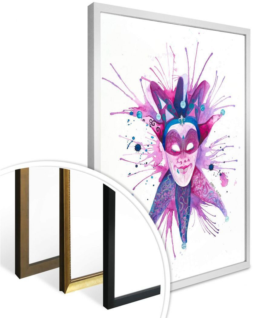 Wall-Art Poster Mardi Wandposter Wandbild, St), Gras Mask, Schriftzug (1 Poster, Bild