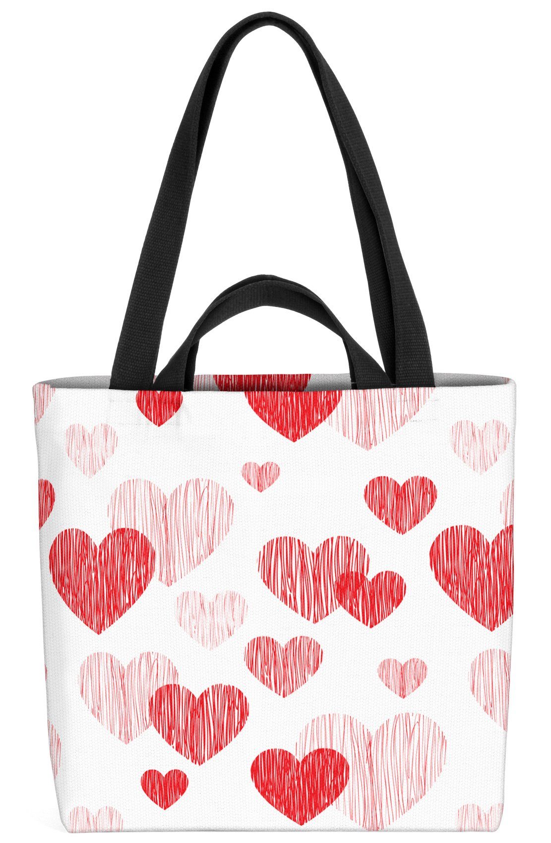 VOID Henkeltasche (1-tlg), gemalte Herzen Herz Liebe Muttertag Geschenk Rot Weiss Süß Party Mama