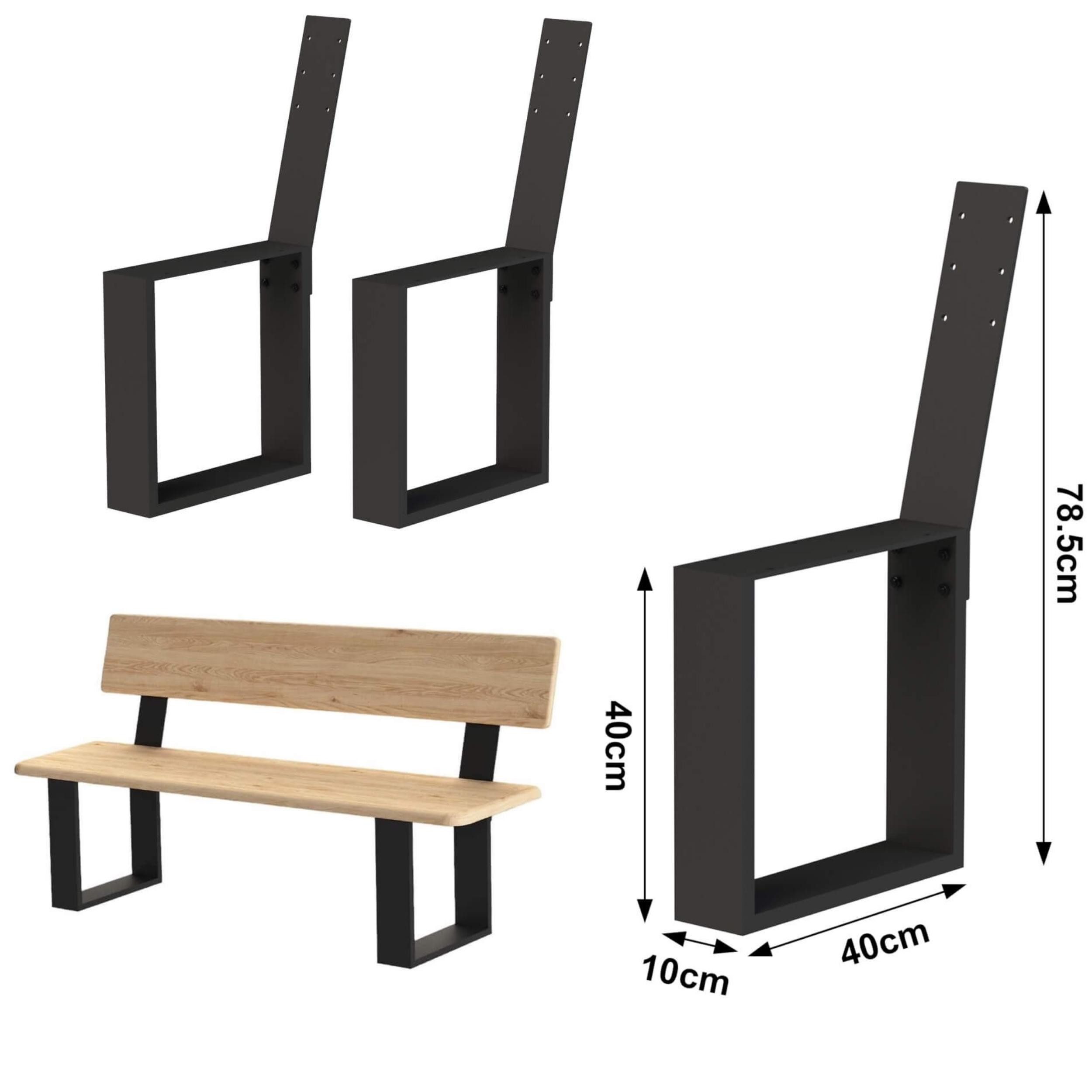 DanDiBo Sitzbank Bankbeine mit Rückenlehne Metall Schwarz DIY Bankgestell (2er Set, Bank Füße Bankkufen), Massives Metall