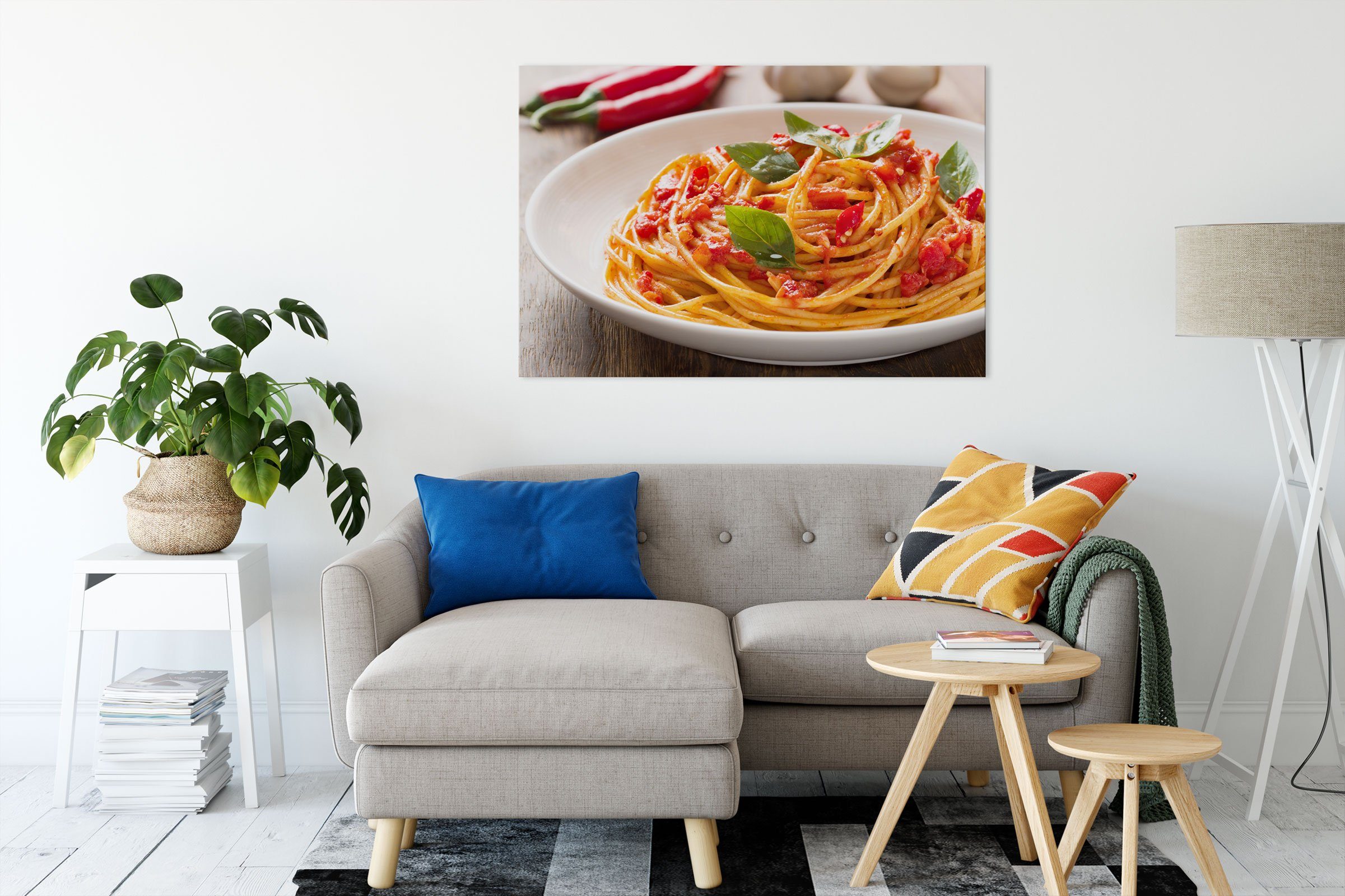 Pixxprint Leinwandbild Rustikale italienische Spaghetti, italienische inkl. Leinwandbild (1 Spaghetti fertig bespannt, Zackenaufhänger Rustikale St)