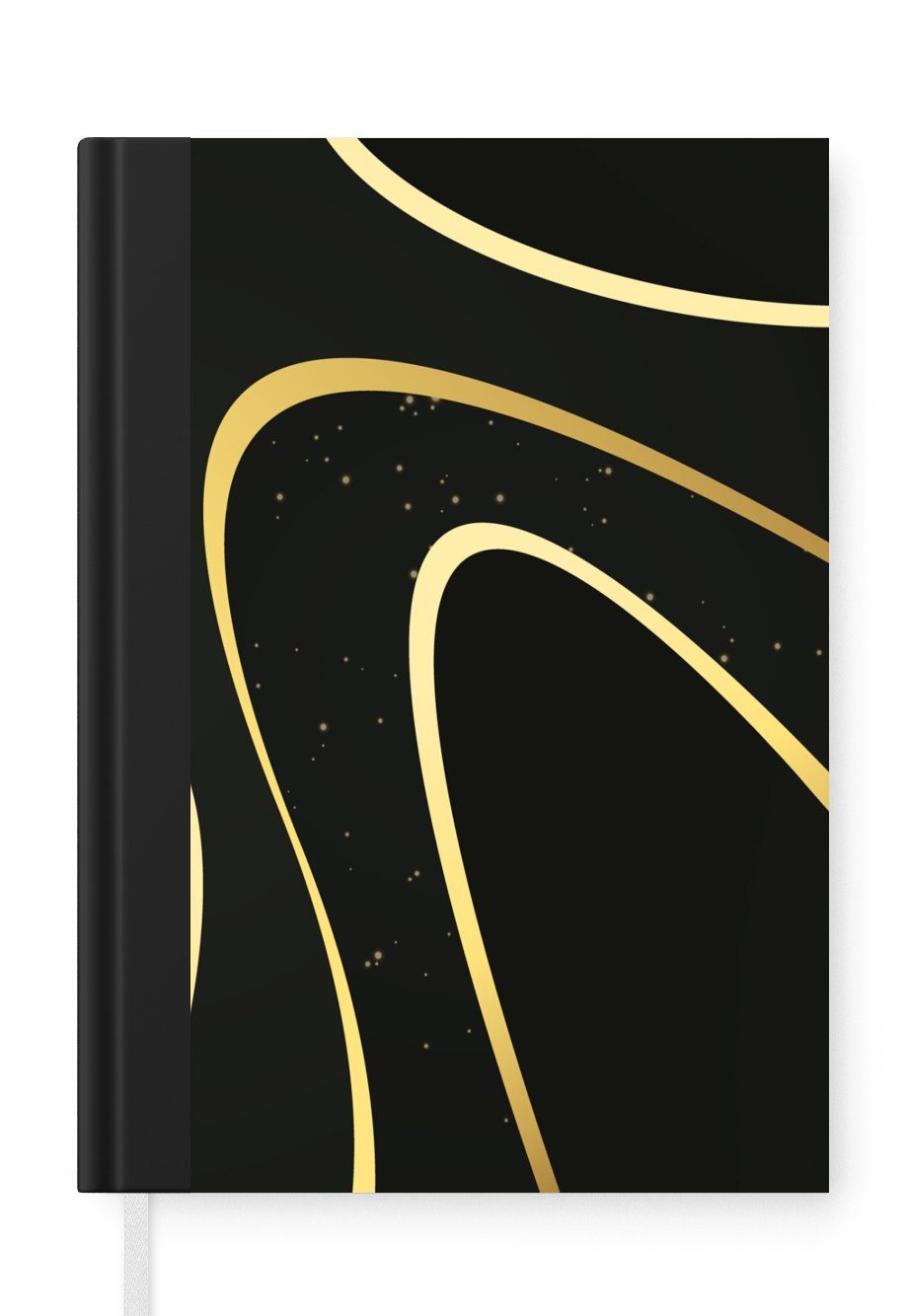 MuchoWow Notizbuch Goldene Wellen auf schwarzem Hintergrund, Journal, Merkzettel, Tagebuch, Notizheft, A5, 98 Seiten, Haushaltsbuch