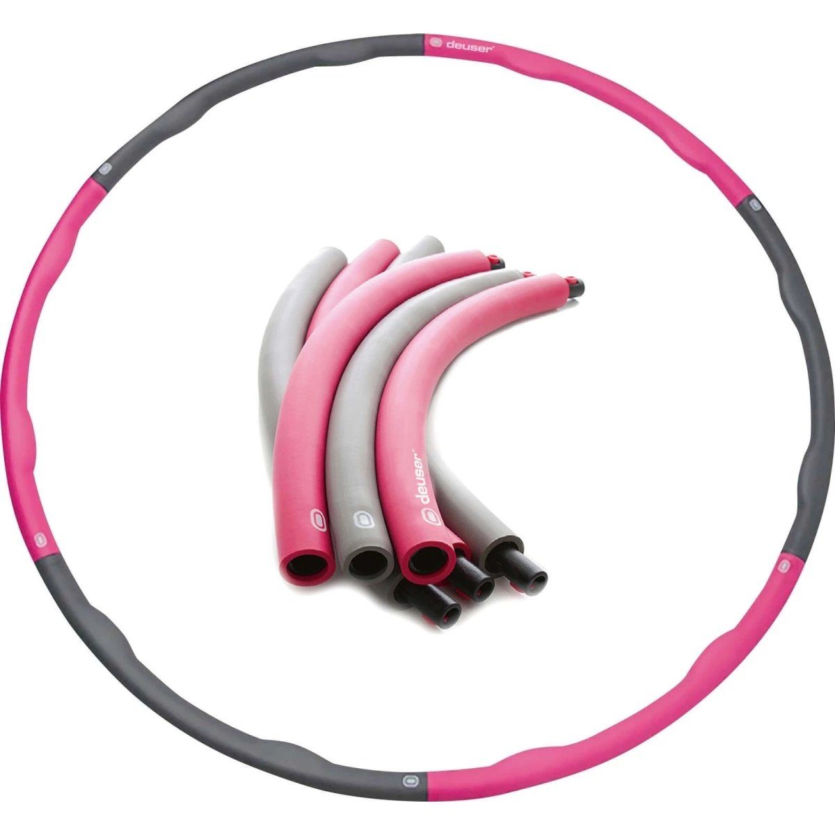 Deuser Hula-Hoop-Reifen Fitnessreifen Hulla Hulahoop zerlegbar zum stecken trennbar (90 cm, 121035), pink grau, Bauch und Rückenmuskulatur