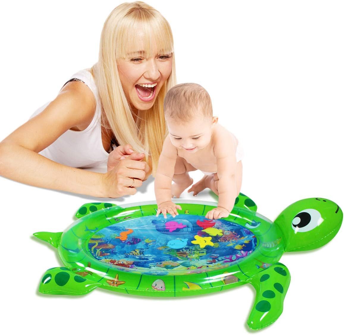 LA CUTE Spielmatte XXL Baby Wassermatte Schildkröte – Aufblasbares Sensorisches Spielzeug (Baby Wasserspielmatte Set, 1x Aufblasbare Baby Wasserpielmatte Schildkröte), Aufblasbare Wasserspielmatte für Babys mit bunten Wassertieren