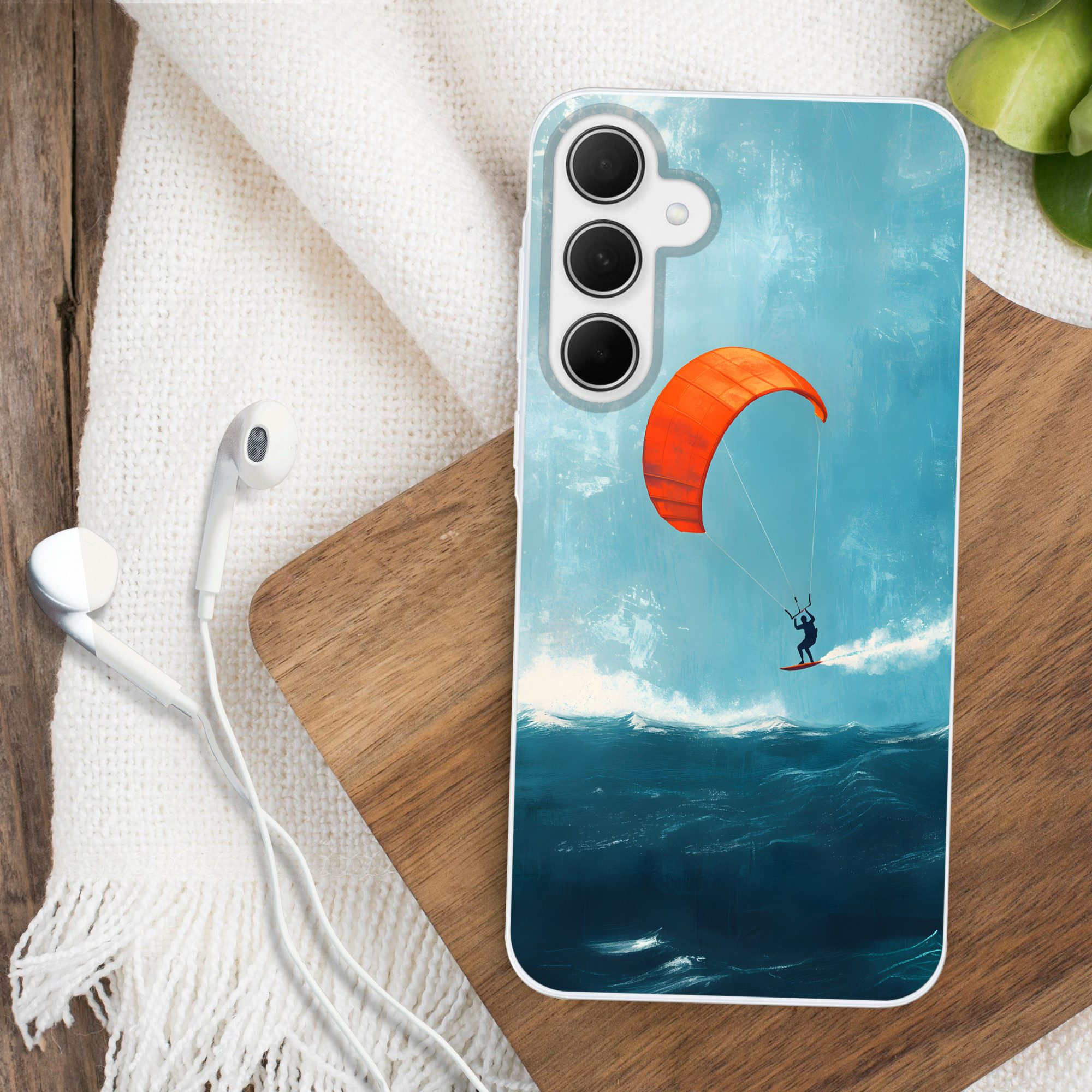 MuchoWow Handyhülle für Samsung Galaxy A35 5G Kitesurfer - Orange - Meer - Himmel, Smartphone-Bumper, Print, Handy Schutzhülle Dünn