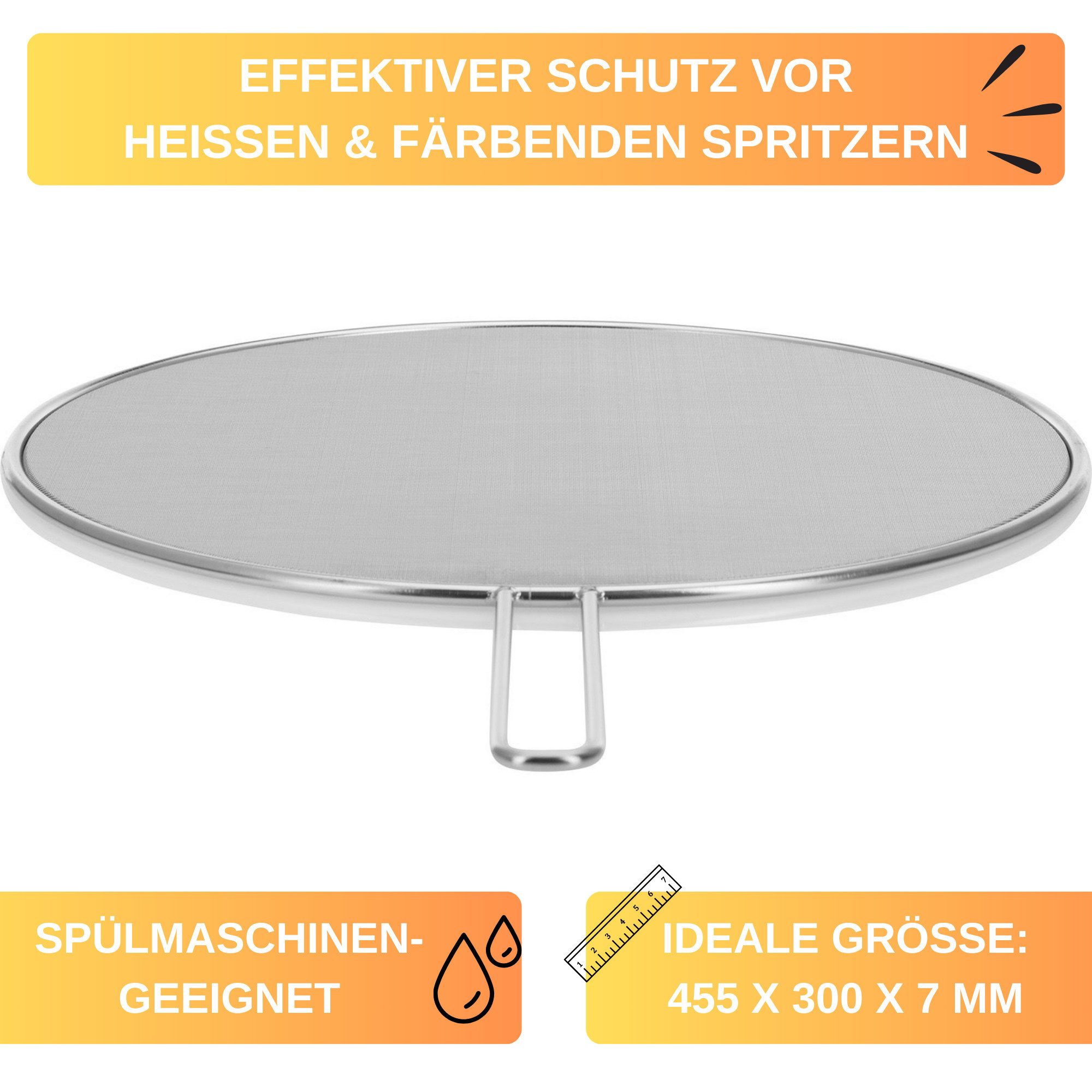 Thiru Spritzschutzdeckel ø 30 cm aus rostfreiem Edelstahl und engmaschigem Netz